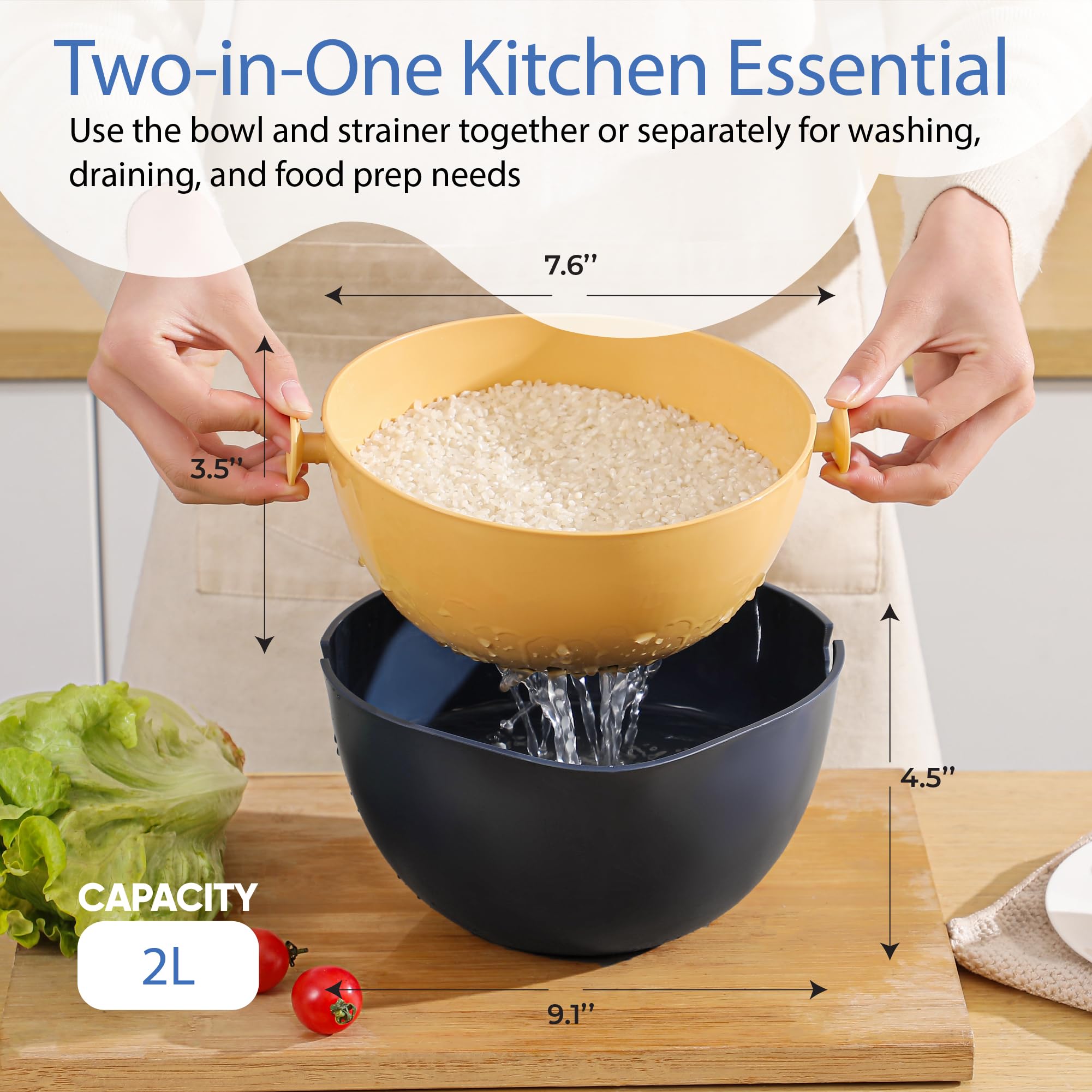 Chef'S Path 2 In 1 Kitchen Strainer And Colander For Kitchen, Multifunctional Food Strainer Set, Bpa Free Plastic Colander With