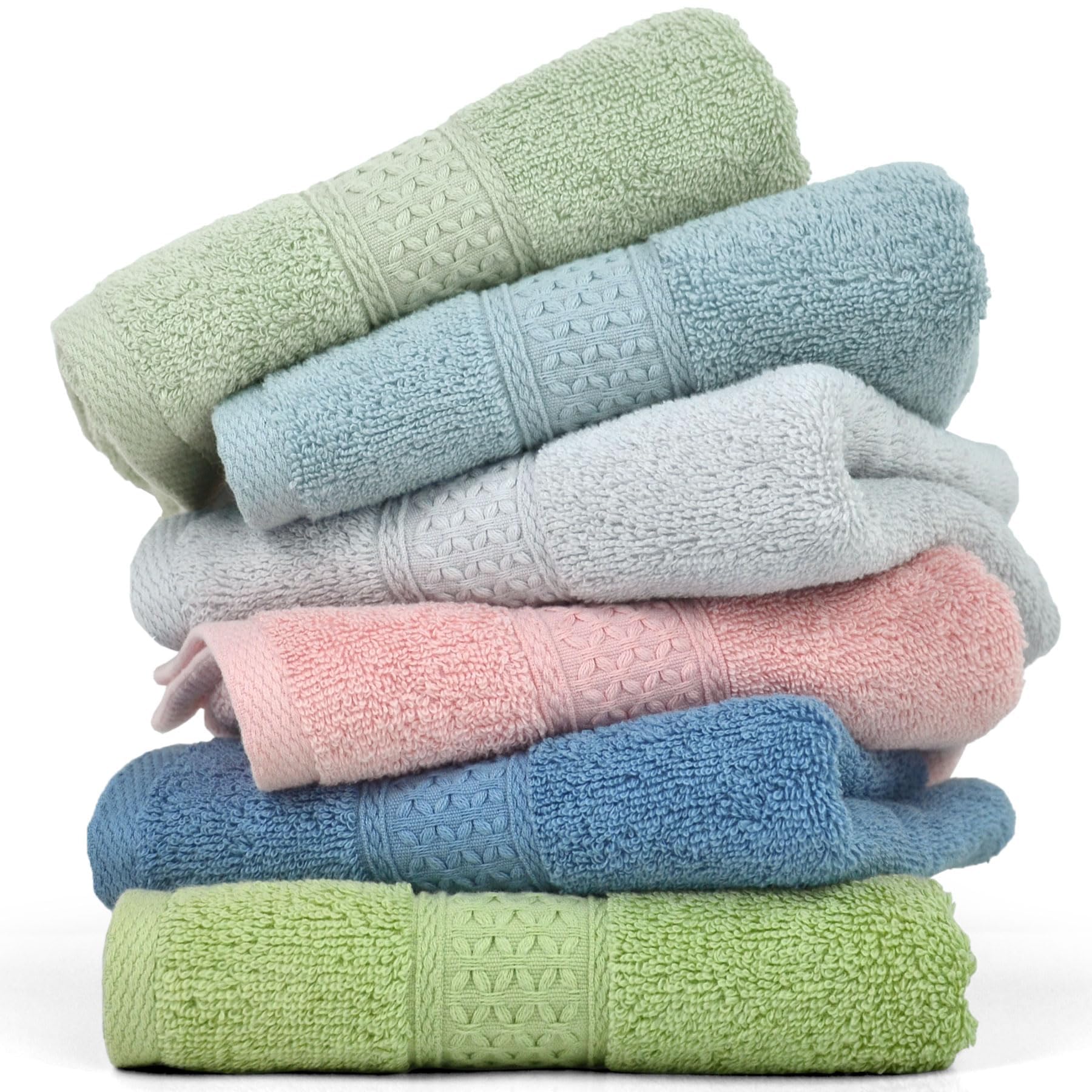 Cleanbear Hand Towel Face Towel Set 100% Cotton  Assorted Colors Hand Towels  Size 29 '' x 13 ''  6-Pack 6 Colors