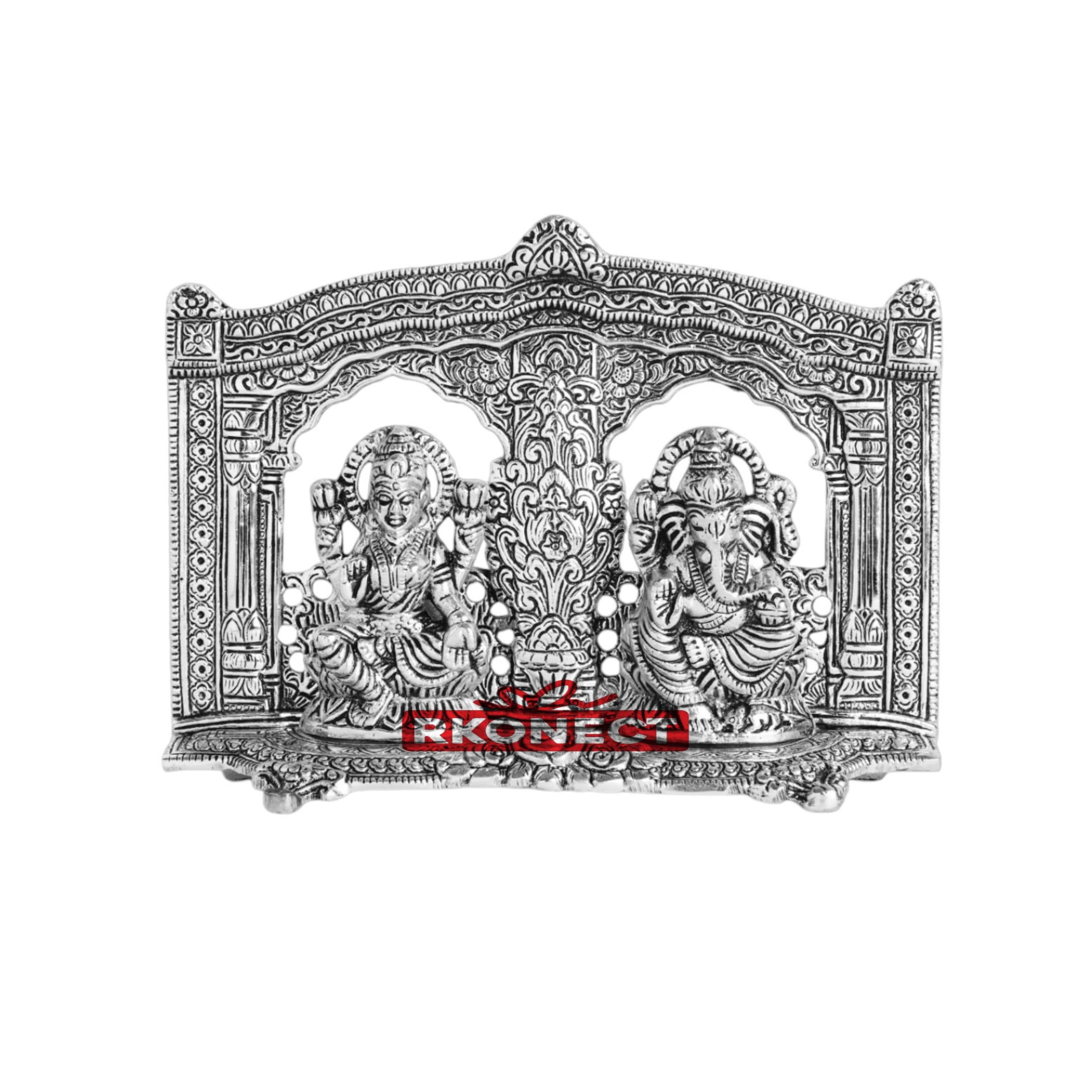 RKONECT Laxmi Ganesh Idol for Home Puja | Laxmi Ganesh Murti | Metal Silver Lakshmi Ganesha Murti for Diwali Gift (Silver)