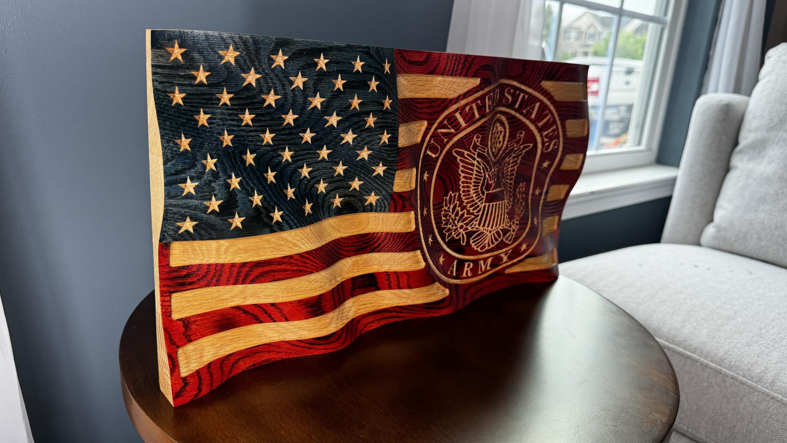 U.S. Army Solid Oak Waving Flag - 18 - Solid Oak - Hand Painted - Veteran Owned - Made in U.S.