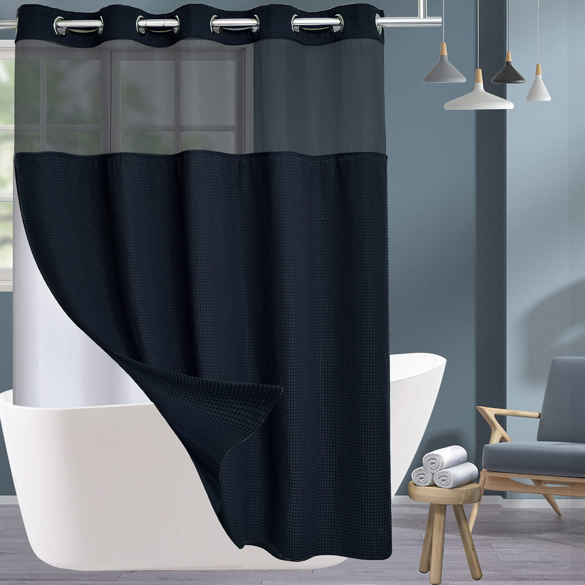Conbo Mio Waffle Weave Hotel Style Shower Curtain With Snap In Liner For Bathroom Waterproof Machine Washable Shower Curtain (Wa