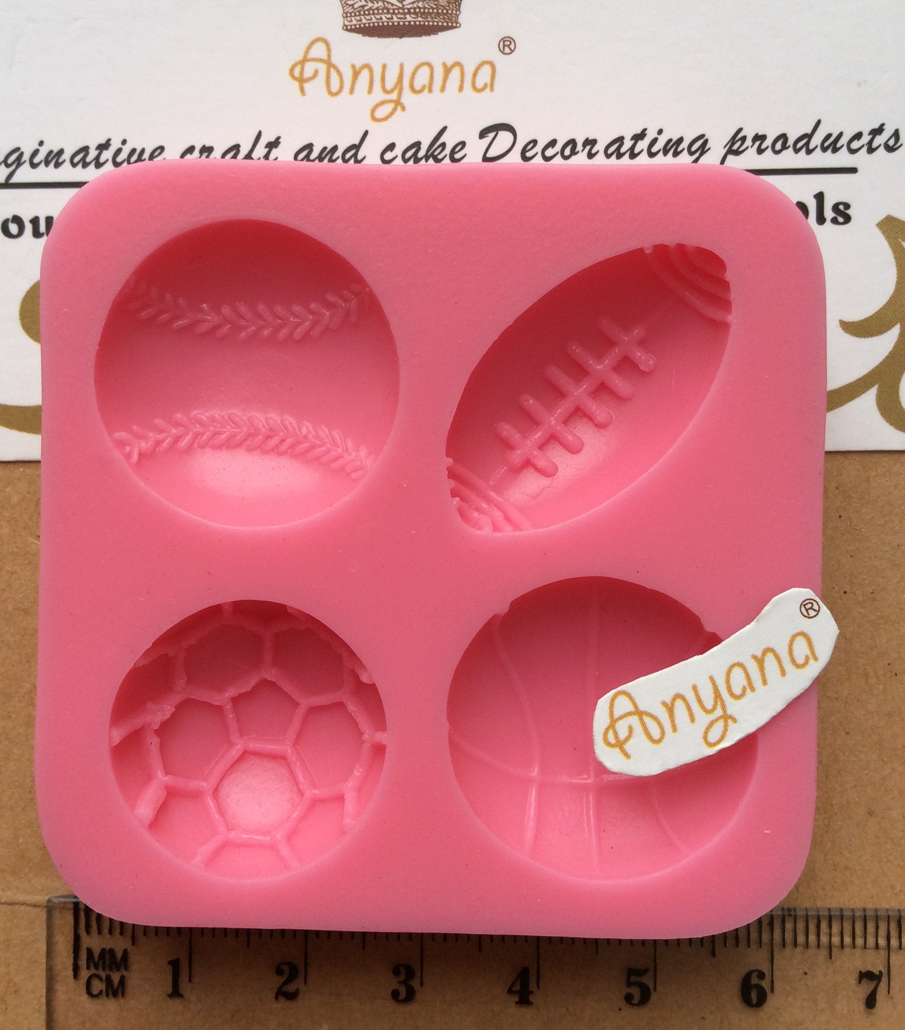 Anyana Mini Football Basketball Tennis Sport Boys Silicone Fondant Mold Cake Decorating Tool Topper Edible Gum Paste Sugar Pastr