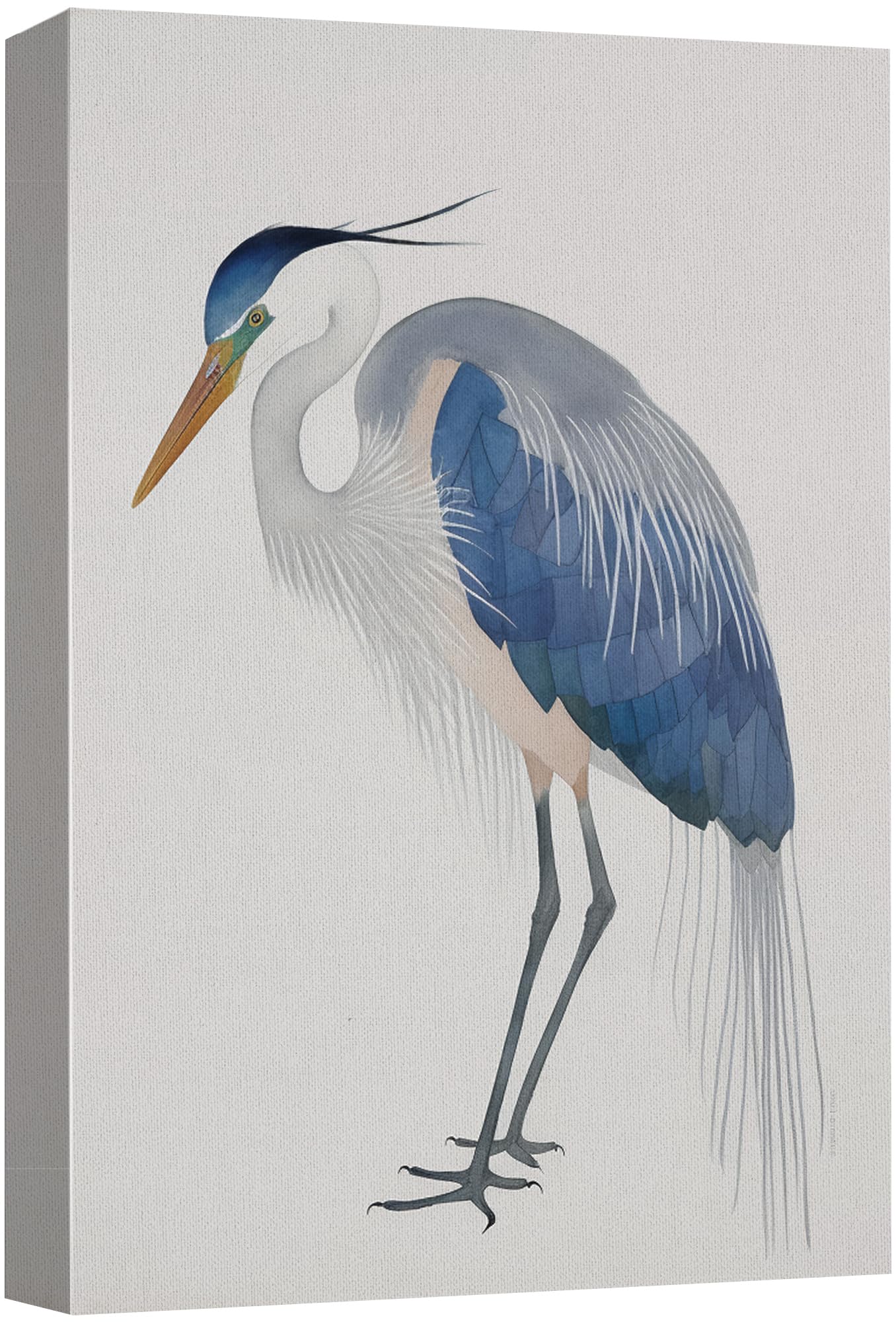 Wall26 Canvas Print Wall Art Blue Heron Bird Portrait Pastel Watercolor Animals Wilderness Illustrations Modern Art Antique Vint