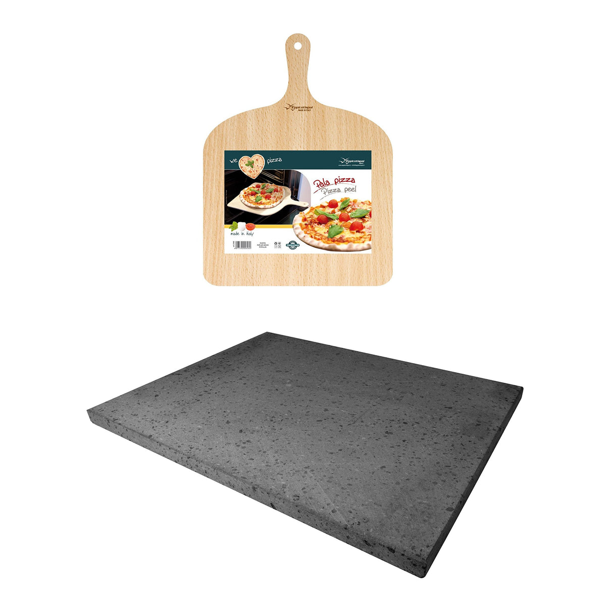 Eppicotispai Pizza Set With Cooking Stone And Pizza Peel, Silver