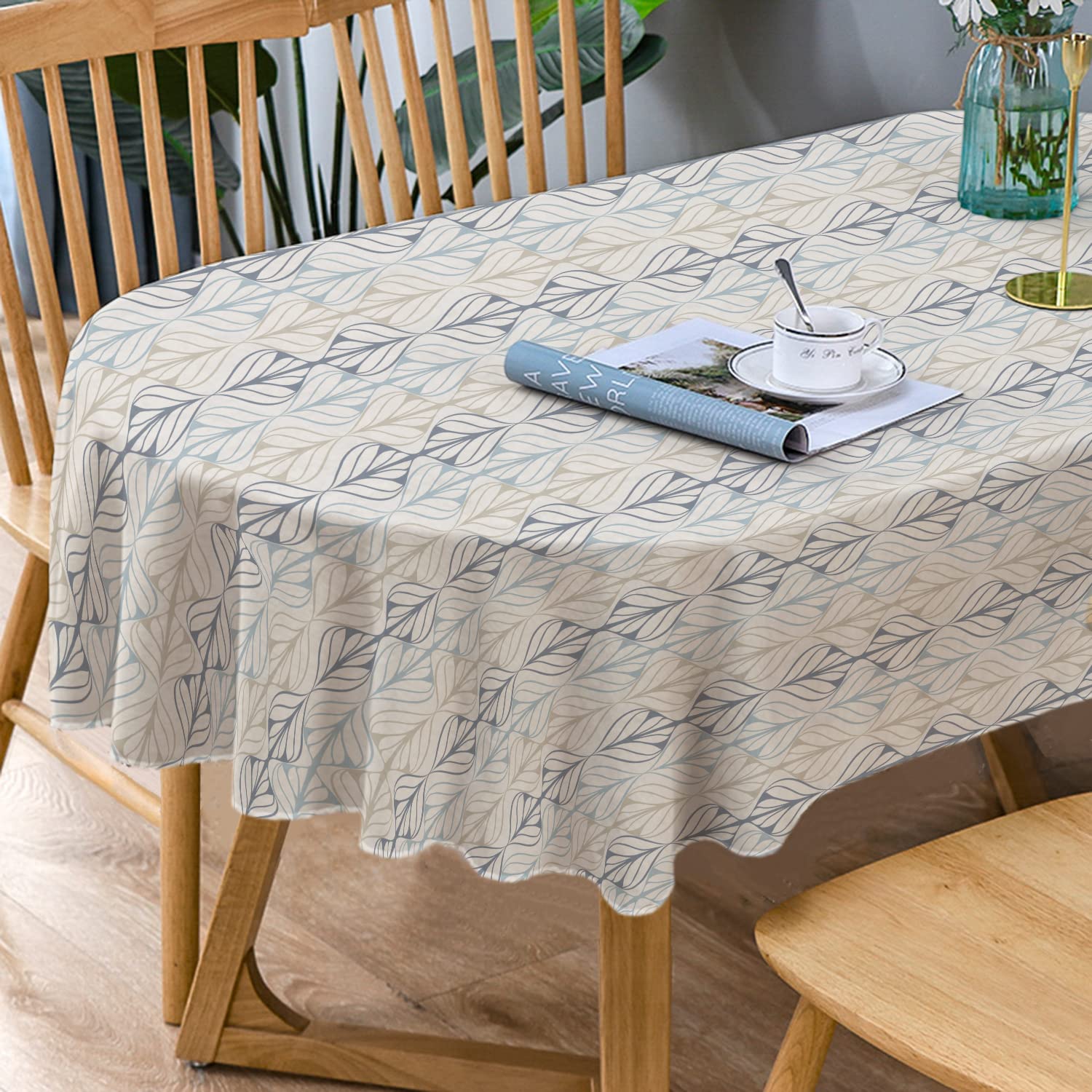 Bnejvif Oval Tablecloth, Modern Geometric Oval Tablecloth, Striped Tablecloth Indoor/Outdoor Waterproof Wrinkle Free Durable Ova