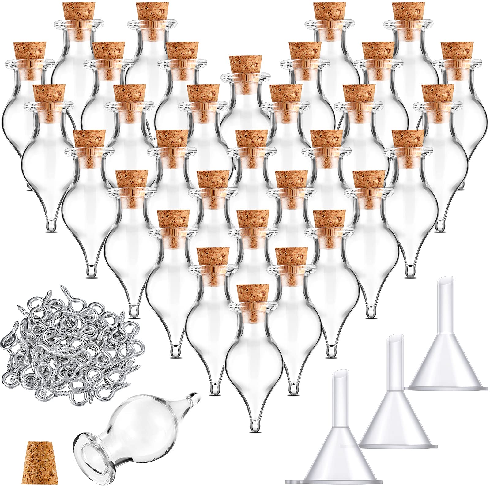 Geiserailie Mini Glass Bottles Potion Teardrop Shaped Glass Bottles Jars with Cork Stoppers with Eye Screws and Small Funnels fo