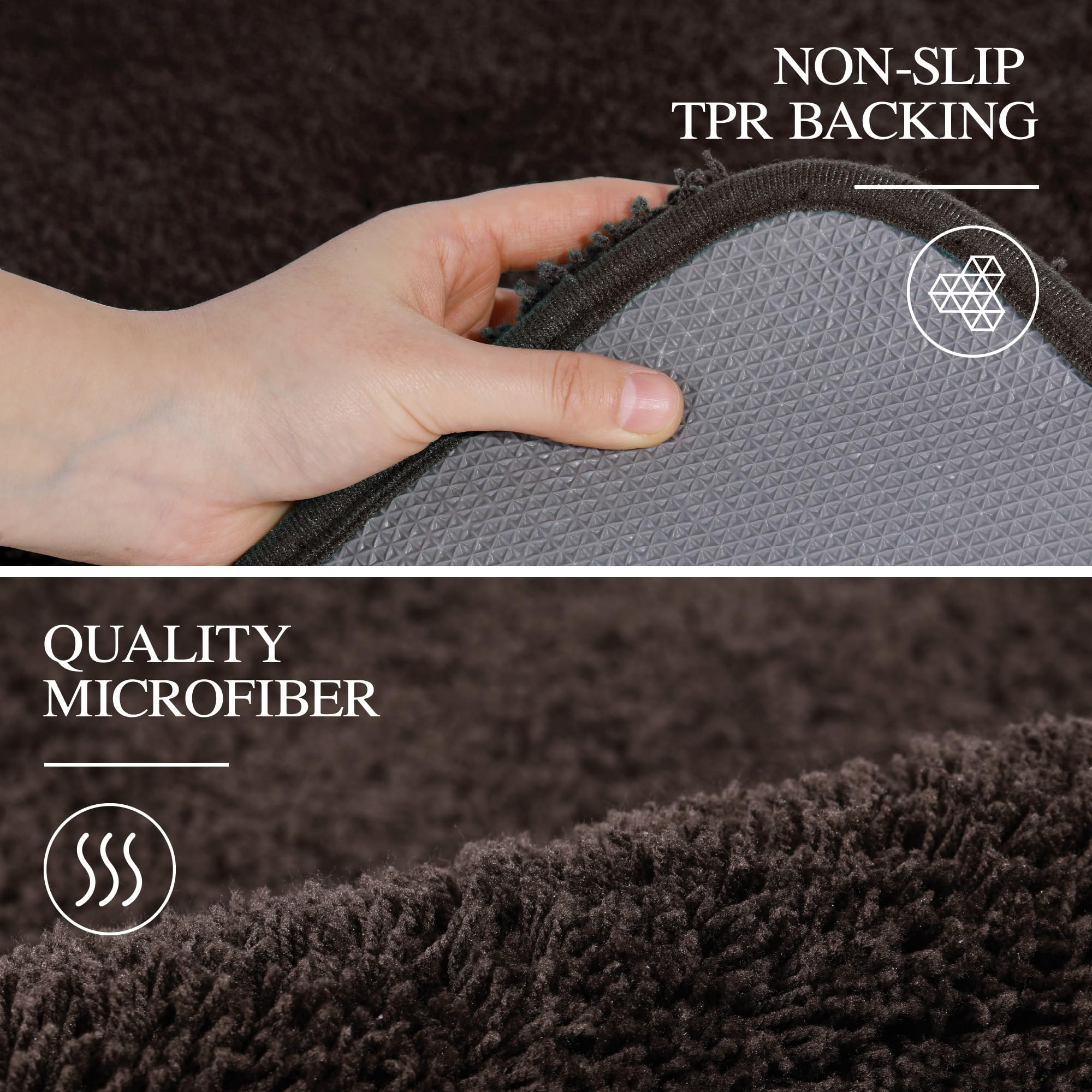 Walensee Bathroom Contour Rug (20X24, Brown) Non Slip Bath Mat For Bathroom Water Absorbent Soft Microfiber Shaggy Bathroom Mat