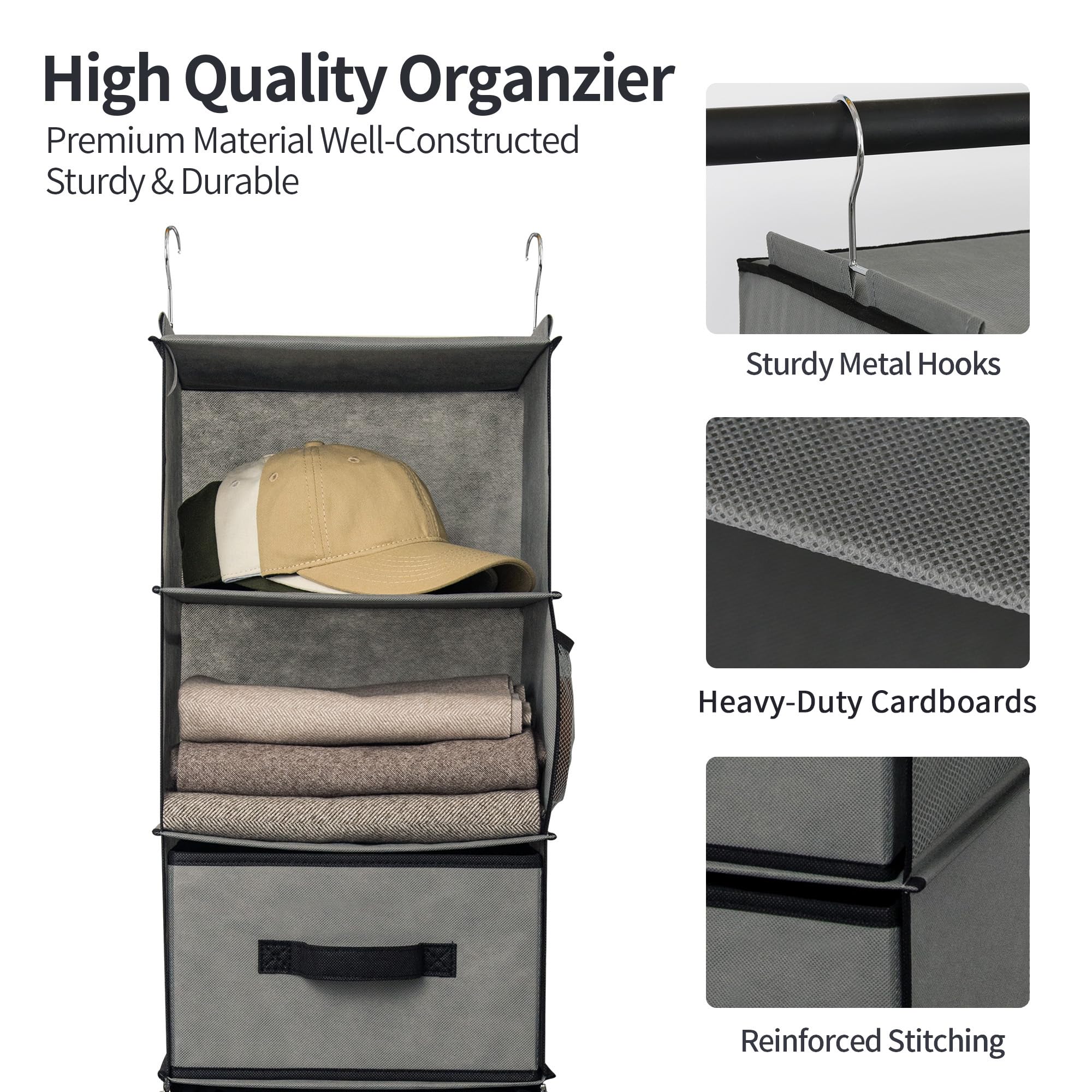 Granny Says 6-Shelf Hanging Closet Organizer, Separable To 2 Pack 3-Shelf, Closet Organization And Storage With 3 Different Draw