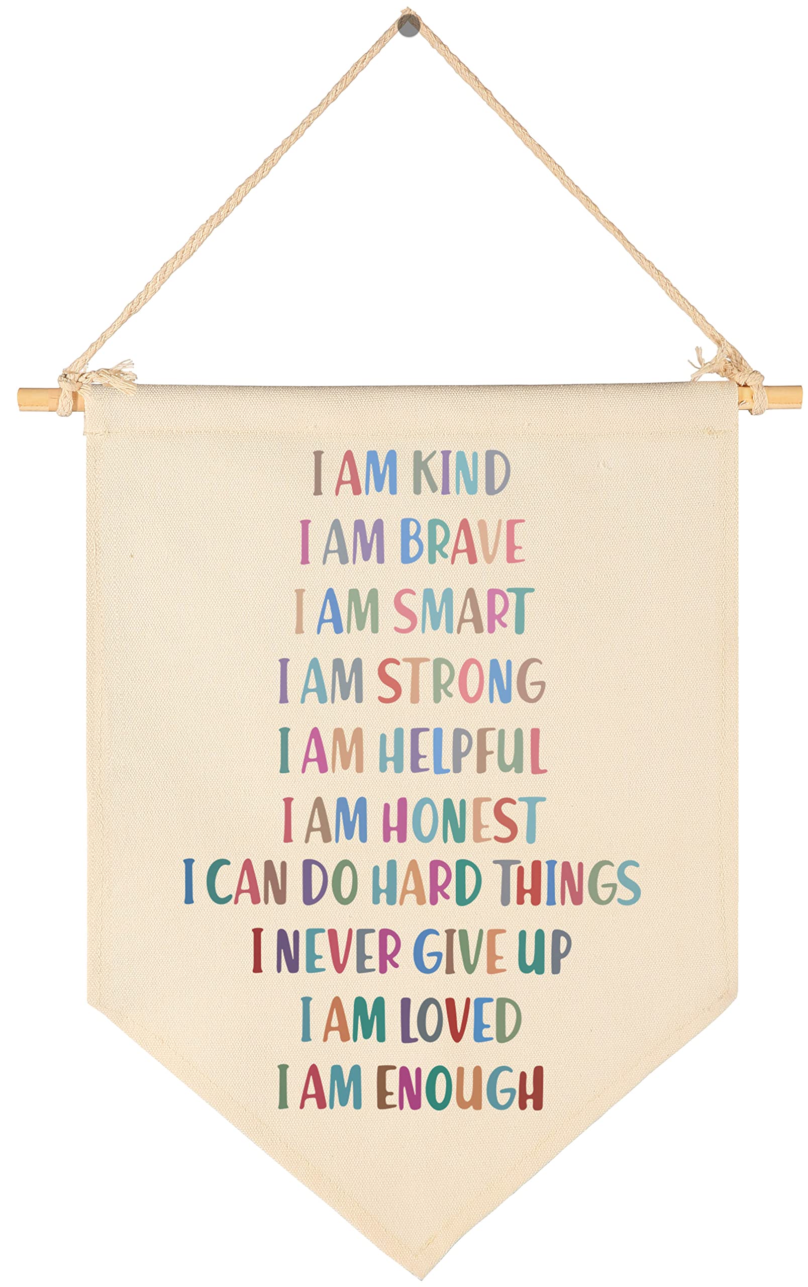 I Am Kind I Am Brave I Am Smart- Kid Affirmation Gift- Canvas Hanging Pennant Flag Banner Wall Sign Decor Gift for Nursery Baby 