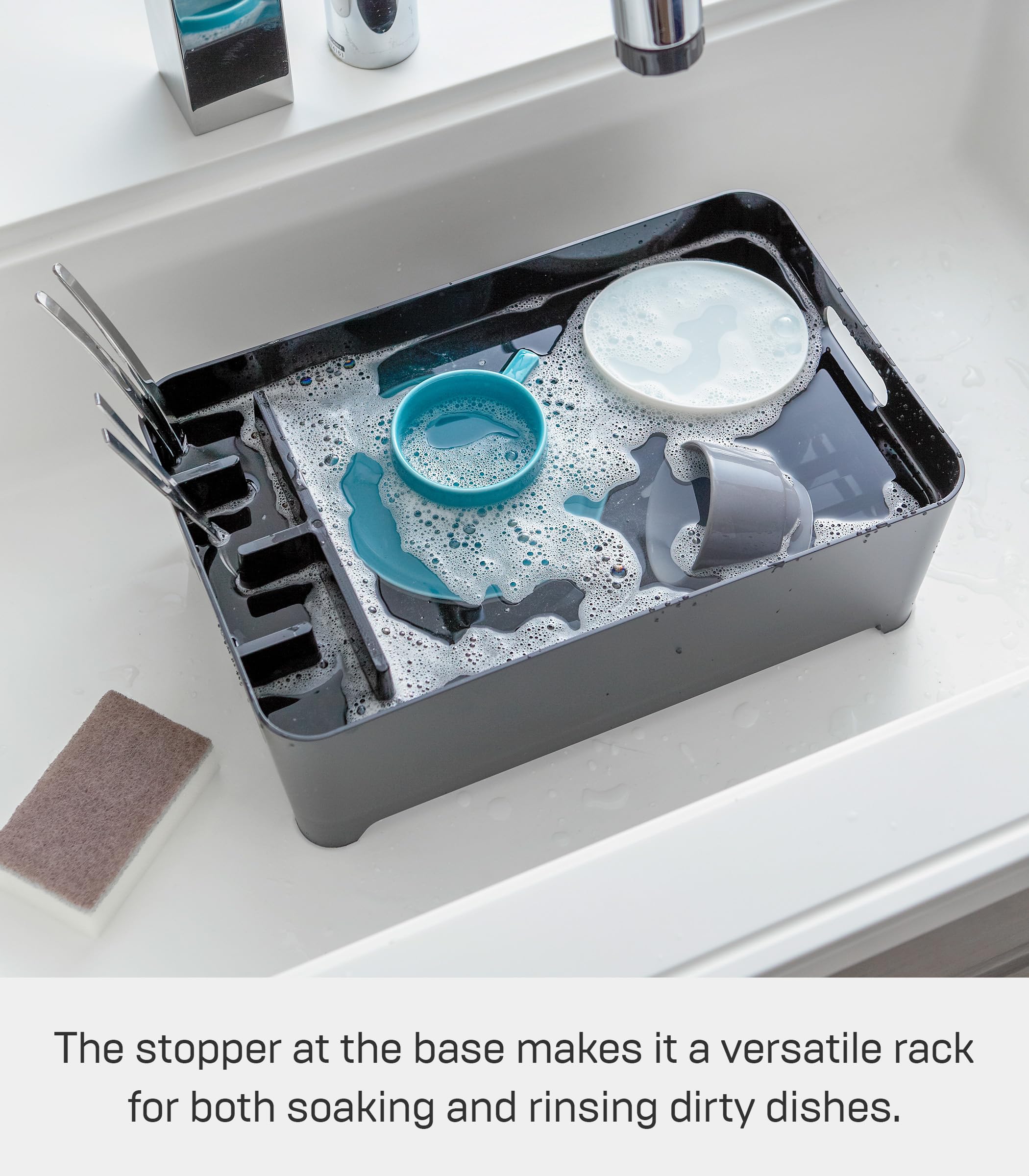 Yamazaki Home Tower Dish Drying Rack For Small Household Kitchen Counters With Drainage Spout, Built-In Utensils Holder - Abs Pl