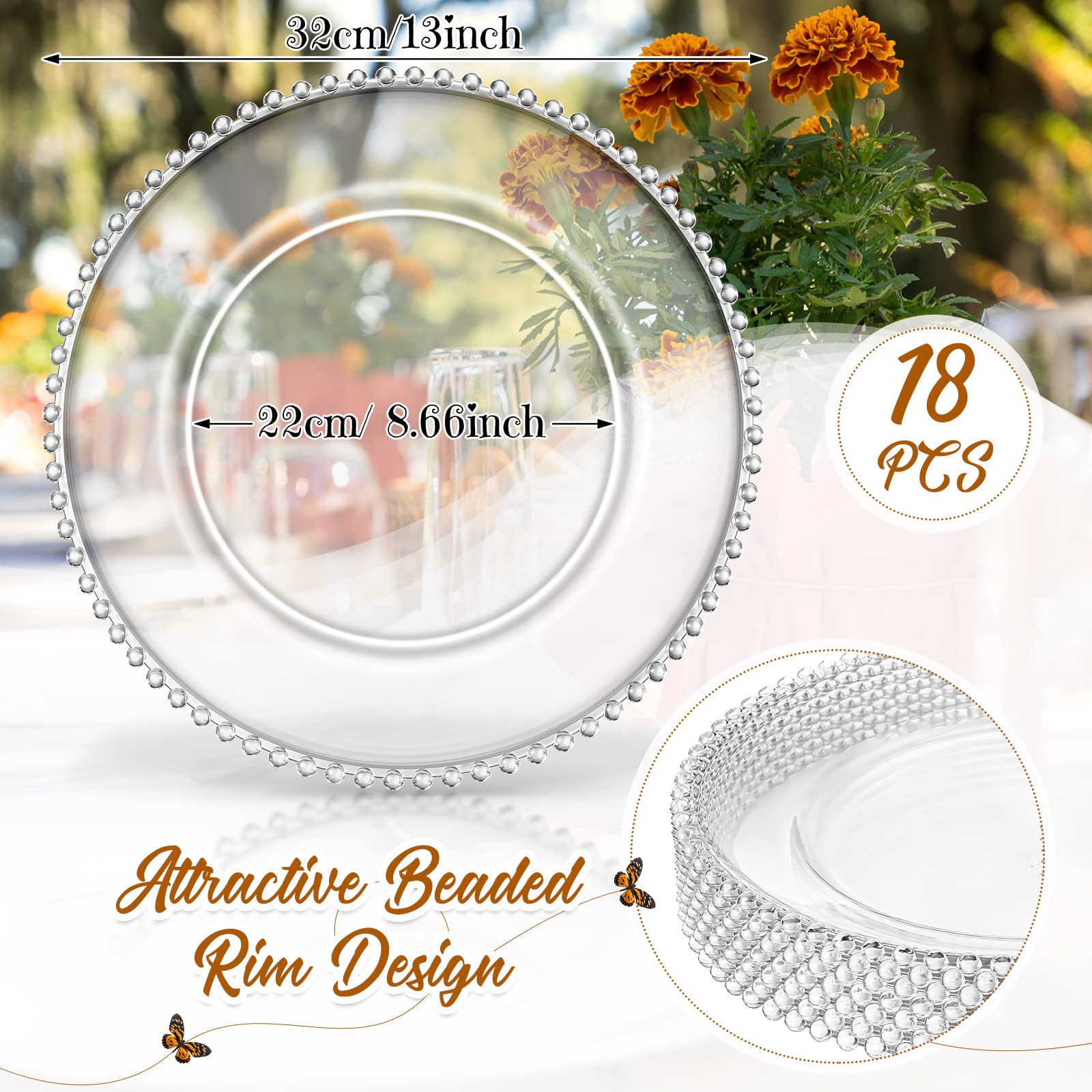 18 Pcs Clear Charger Plates With Beaded Rim 13 Inch Plastic Acrylic Round Dinner Plate Chargers Decorative Plates For Home Kitch