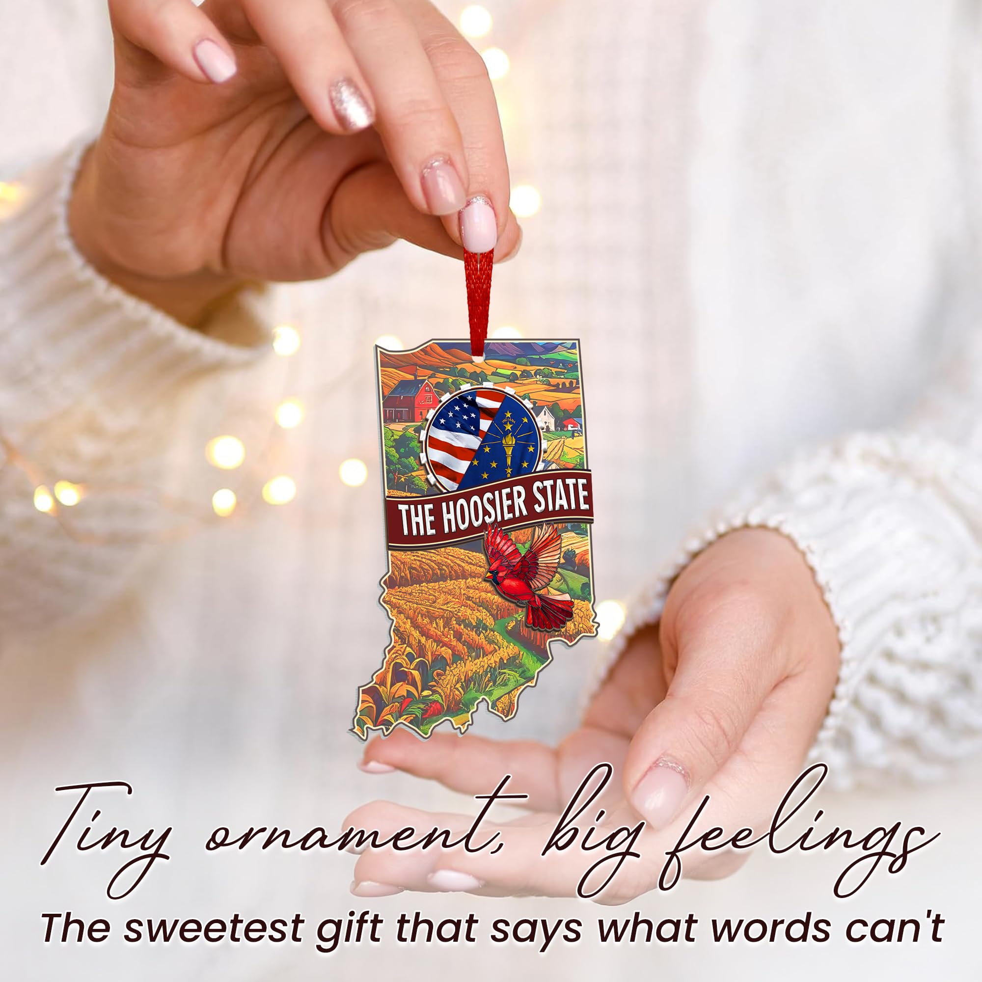 FLAGWIX Christmas Indiana Gifts for Women Men - Suncatcher Christmas Ornaments 2025 with Corn Field and Tulip - Indiana Hoosiers