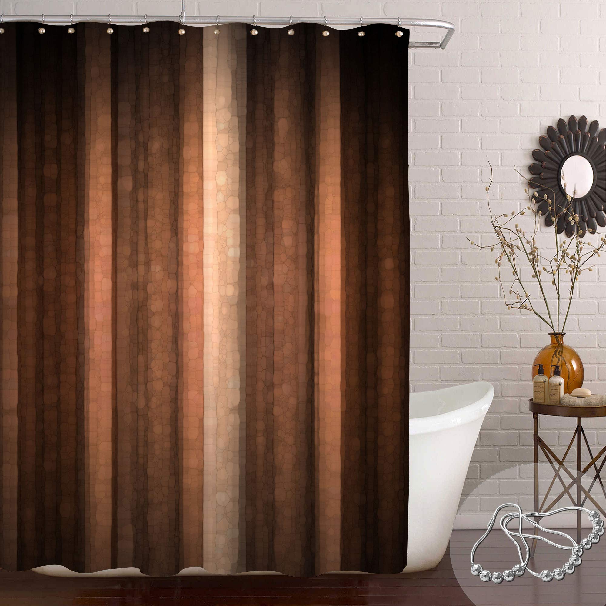 Gibelle Extra Long Shower Curtain 72 X 84, Brown Orange Copper And Pale Peach Abstract Shower Curtain, Cool Glass Texture And Vi