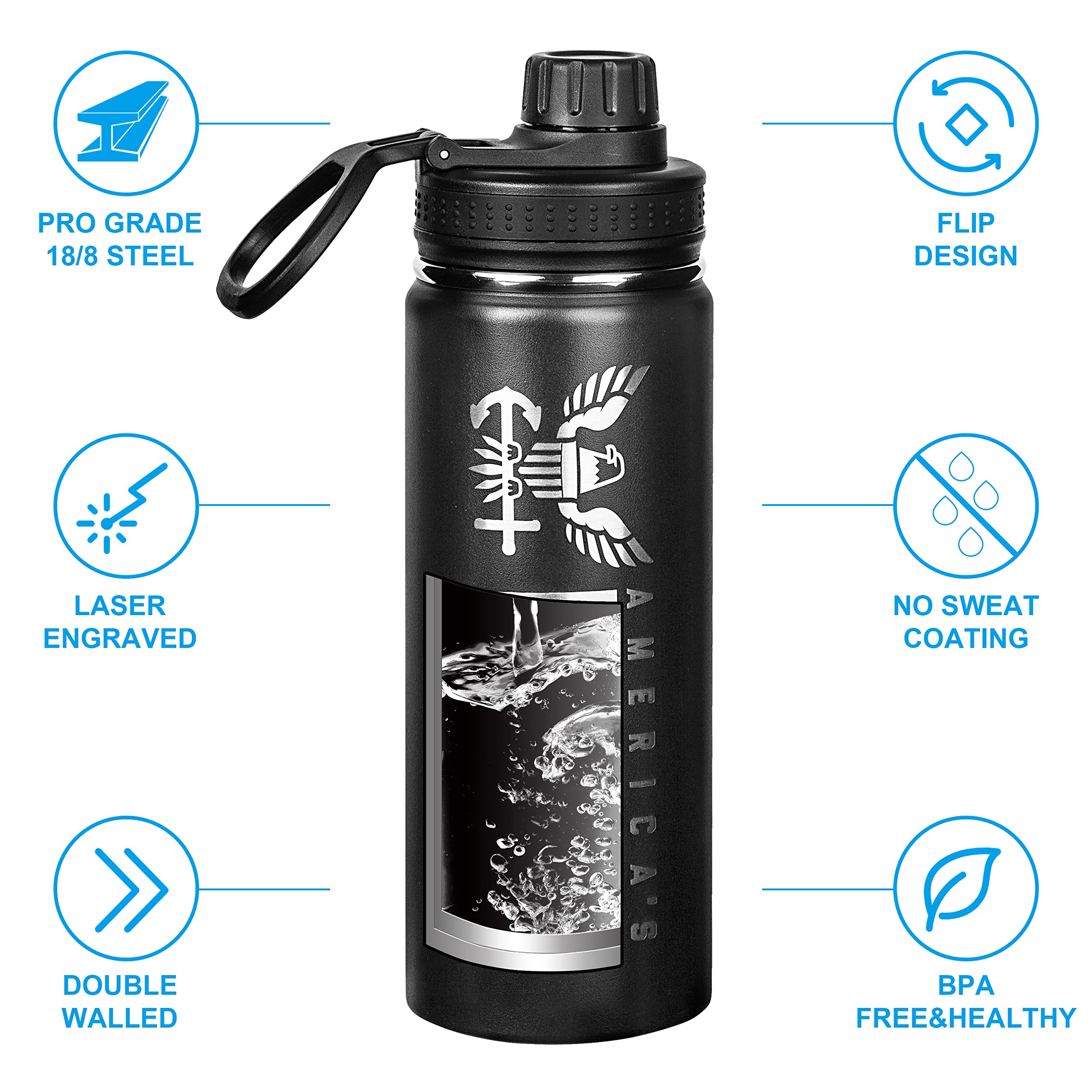 20oz US Navy Water Bottle - Double Wall Vacuum Insulated Stainless Steel Great for PT and Outdoor Sports Like Hiking Camping and Cycling-OFFICIALLY LICENSED