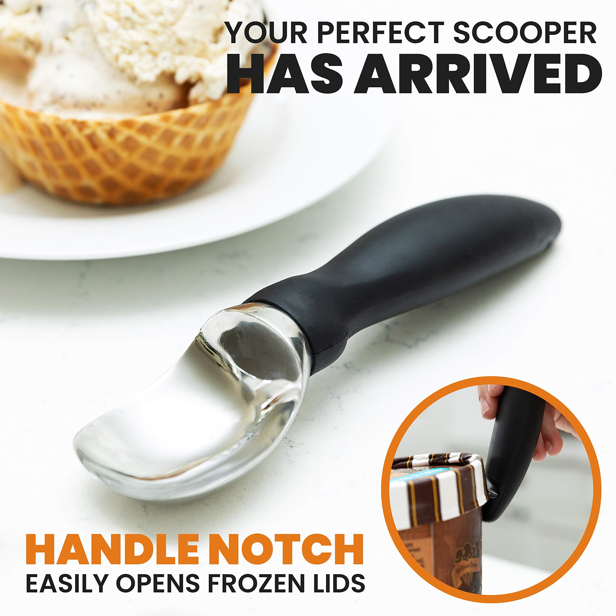 Spring Chef 18/8 Stainless Steel Ice Cream Scoop - Heavy Duty Metal Ice Cream Spoon With Soft Grip Handle, Dishwasher Safe Kitch