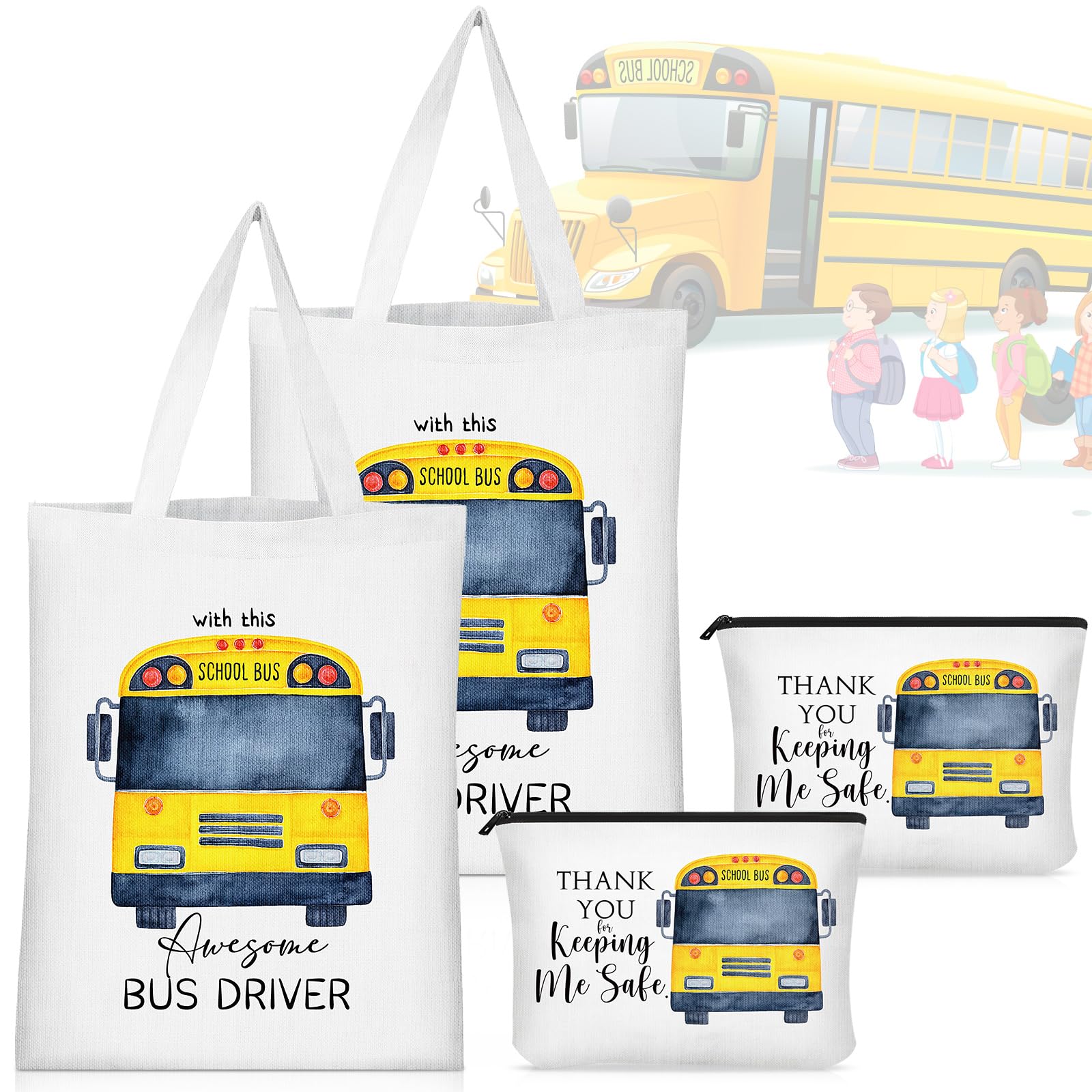 Unittype 4 Pieces School Bus Driver Appreciation Gifts Bus Driver Tote Bags Bulk Girls Makeup Bags Back To School Gifts Thank Yo