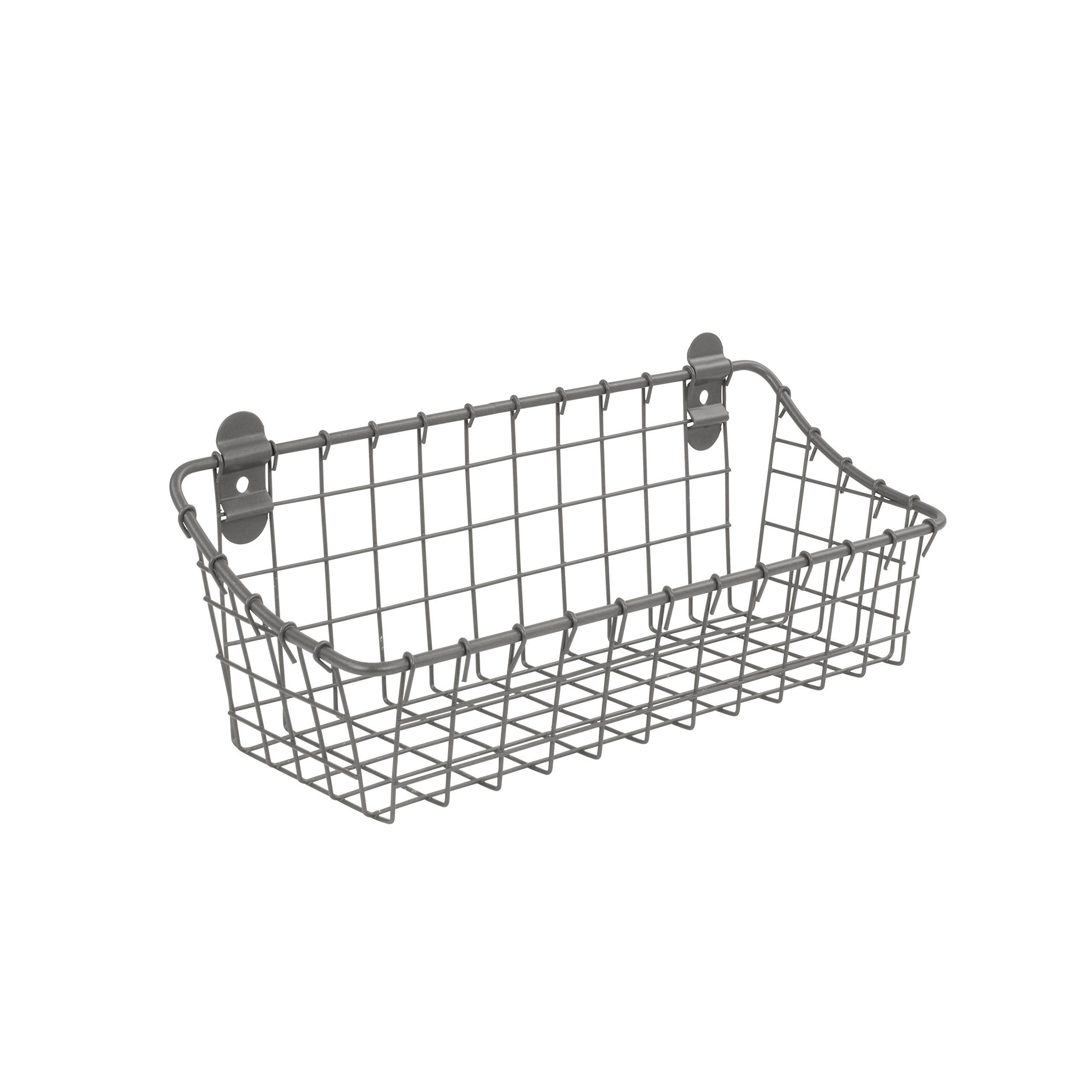 Spectrum Small Wire Wall Basket Industrial Gray Rustic Wall Bin, Vintage Wire Basket Wall Mount Organizer Wall Mount Hanging Wir