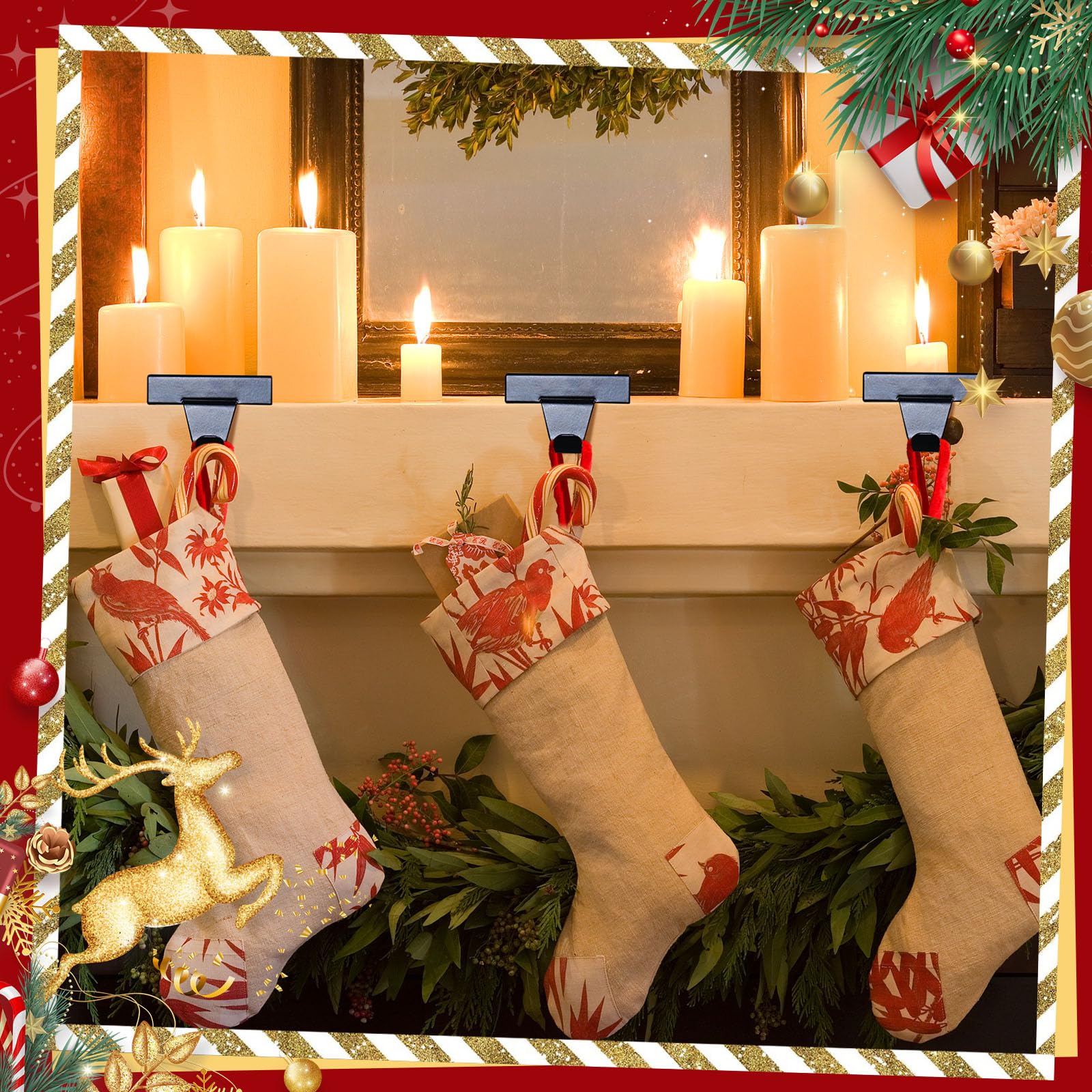Tcevily 3 Pack Christmas Stocking Holder Bases - Mantel Stocking Hangers Hanging Hooks for Fireplace Stand Holder Weighted Hooks