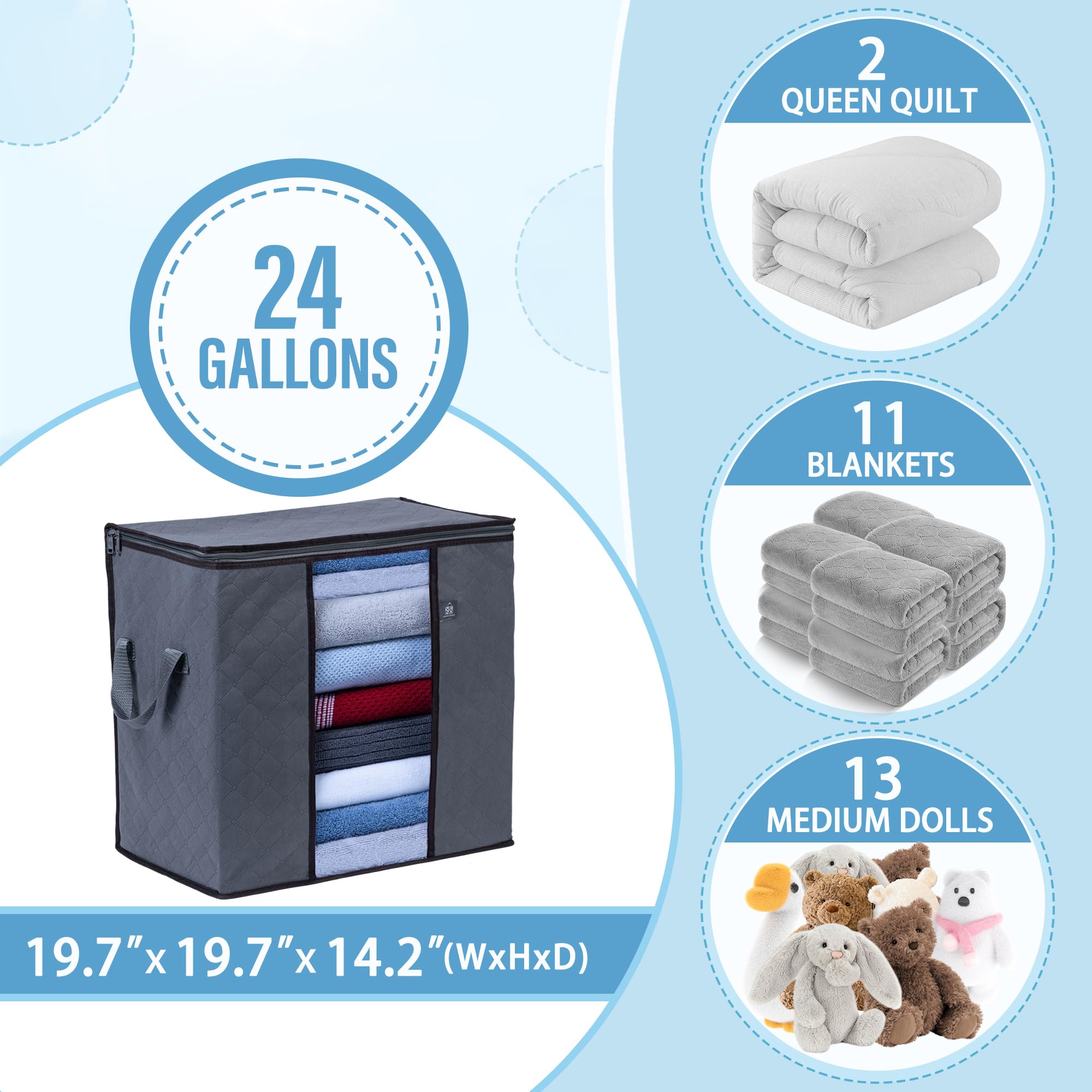 VENO 3 Pack Clothes Storage Bag Organizer with Reinforced Handle Thick Fabric for Comforters, Blankets, Bedding, Foldable with S
