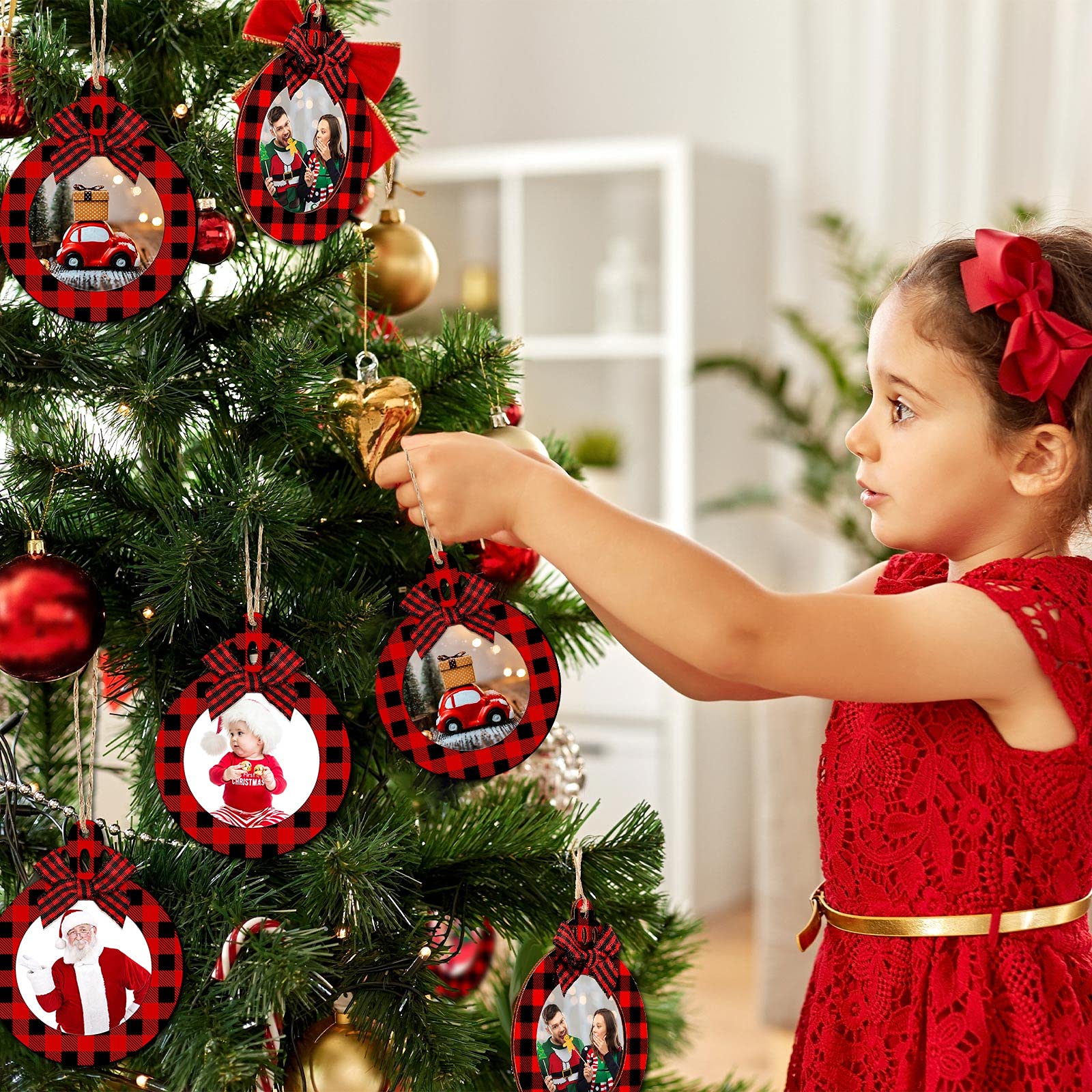 Blulu 24 Pcs Christmas Photo Ornament 2025 Baby First Christmas Pictures Frame Bulk Hanging Picture Frames Wooden for Xmas Tree