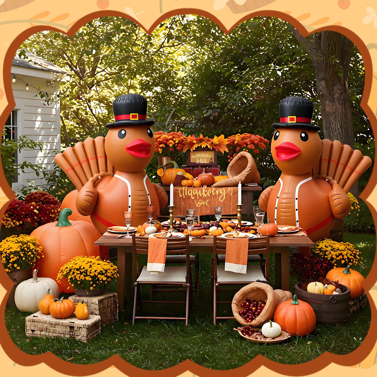 Hungdao 2 Pcs 4 Feet PVC Thanksgiving Inflatables Turkey Duck, Giant Thanksgiving Duck with Turkey Tail, Huge Blow up Rubber Dec