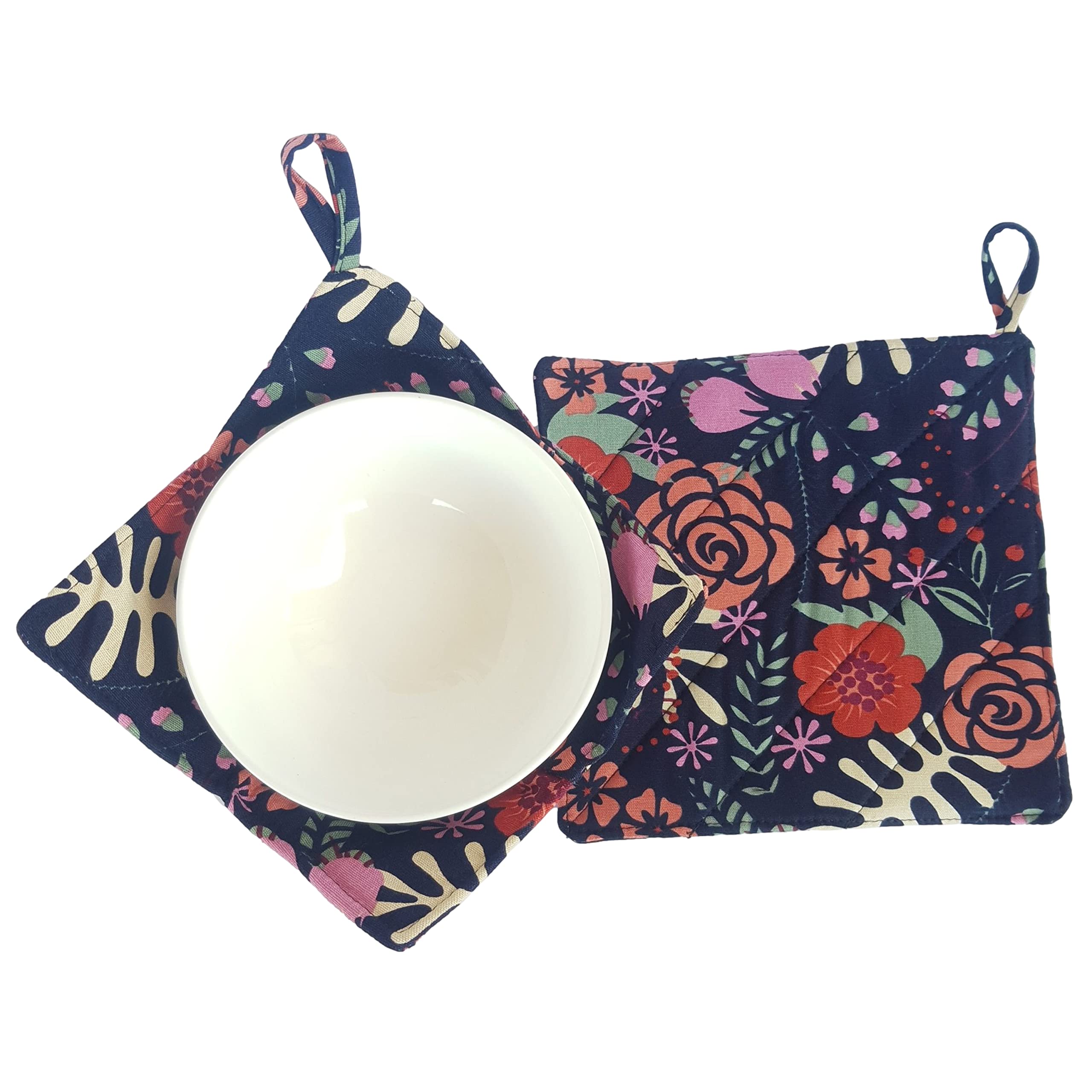 Cushystore Bowl Cozy Pot Holder Canvas Holders Heat And Cold Resistant Anti-Scalding Protector (Navy Exotic Flower)
