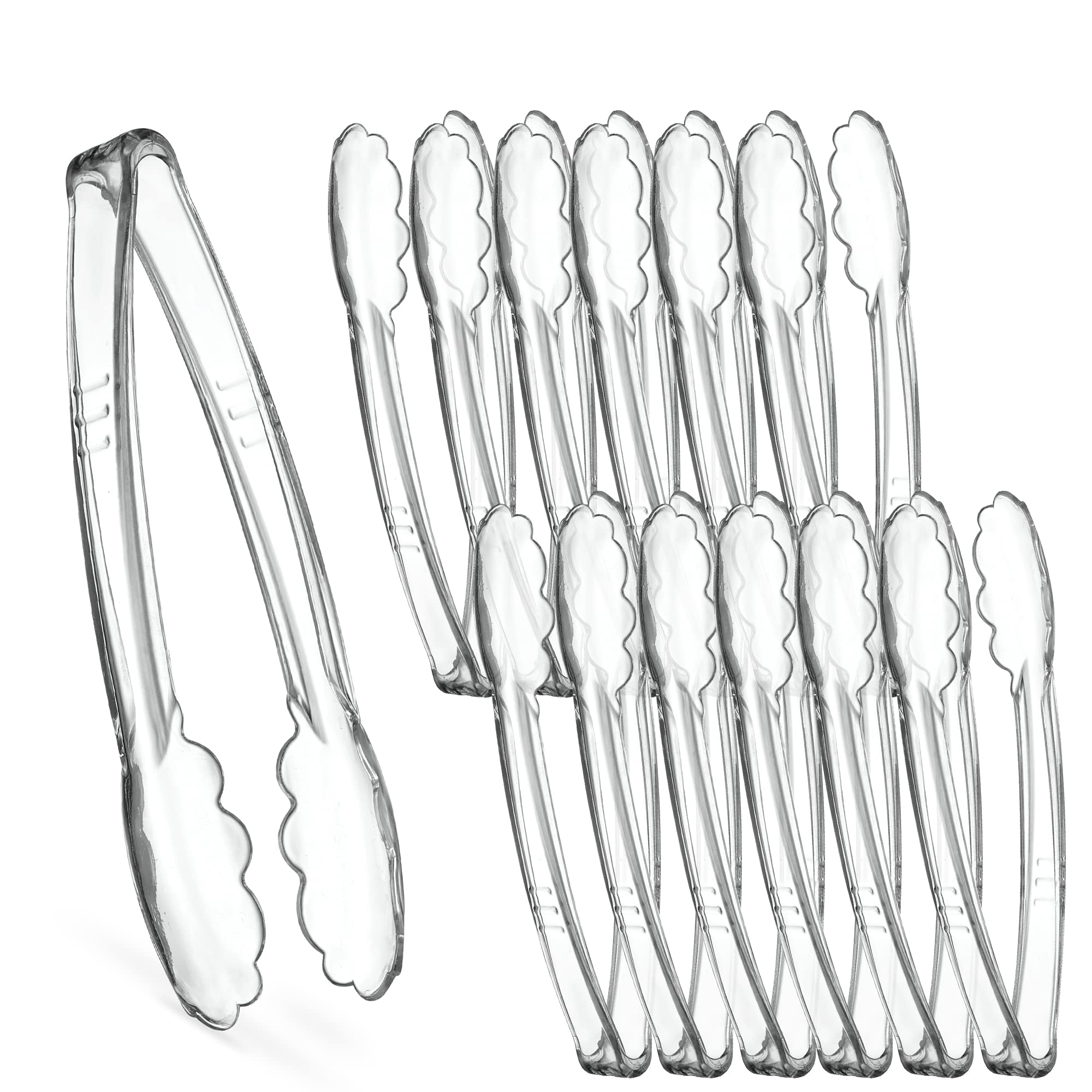 [Clear Tongs 9 Inches] Plasticpro 9 Serving Tongs Heavy Duty Reusable Kitchen and BBQ Clear Serving Tong for partys, Cateri