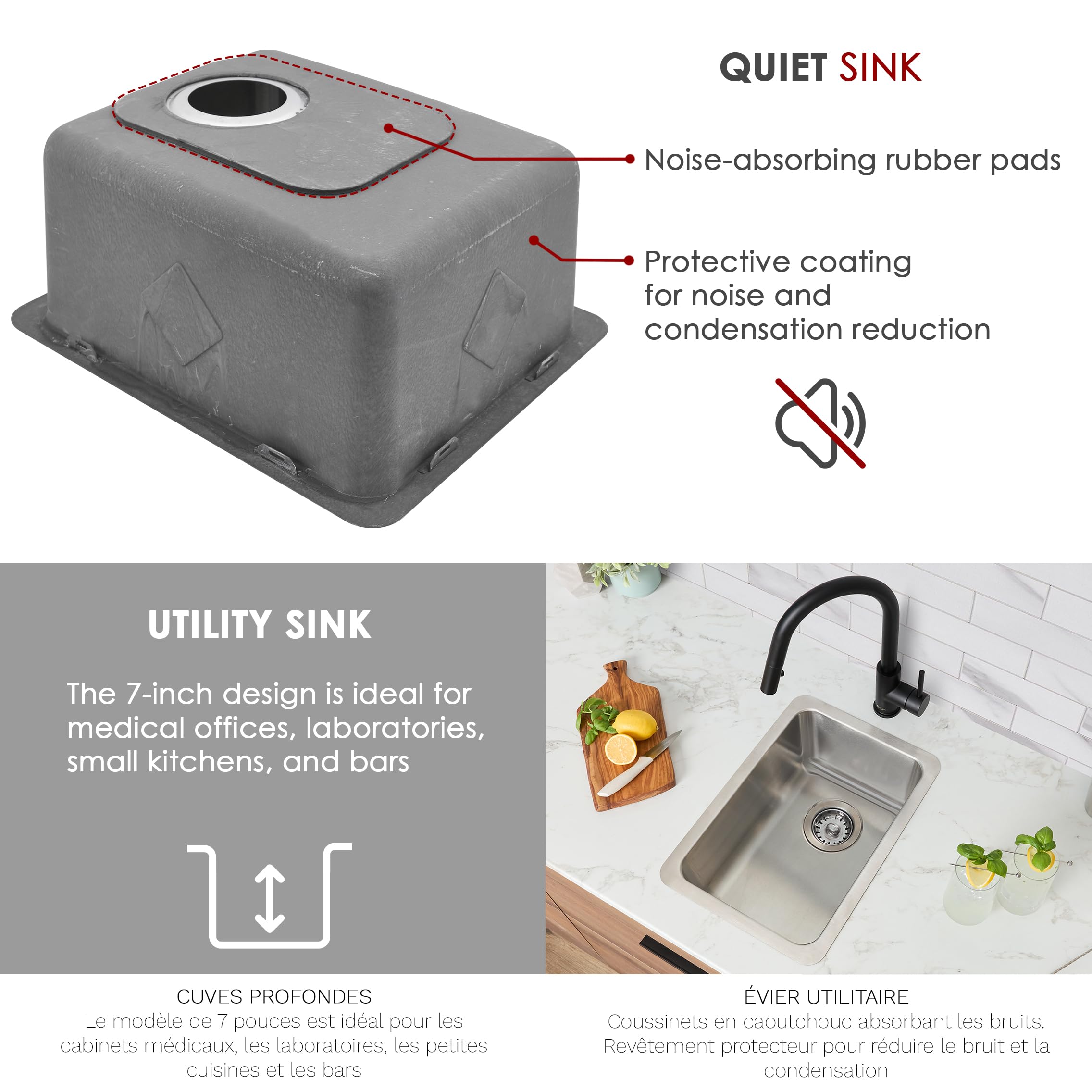 Stylish 12 1/2 X 18 Inch Undermount  Or Drop-In 18 Gauge Stainless Steel Single Bowl Kitchen Sink 7 Inches Deep With Standard Me