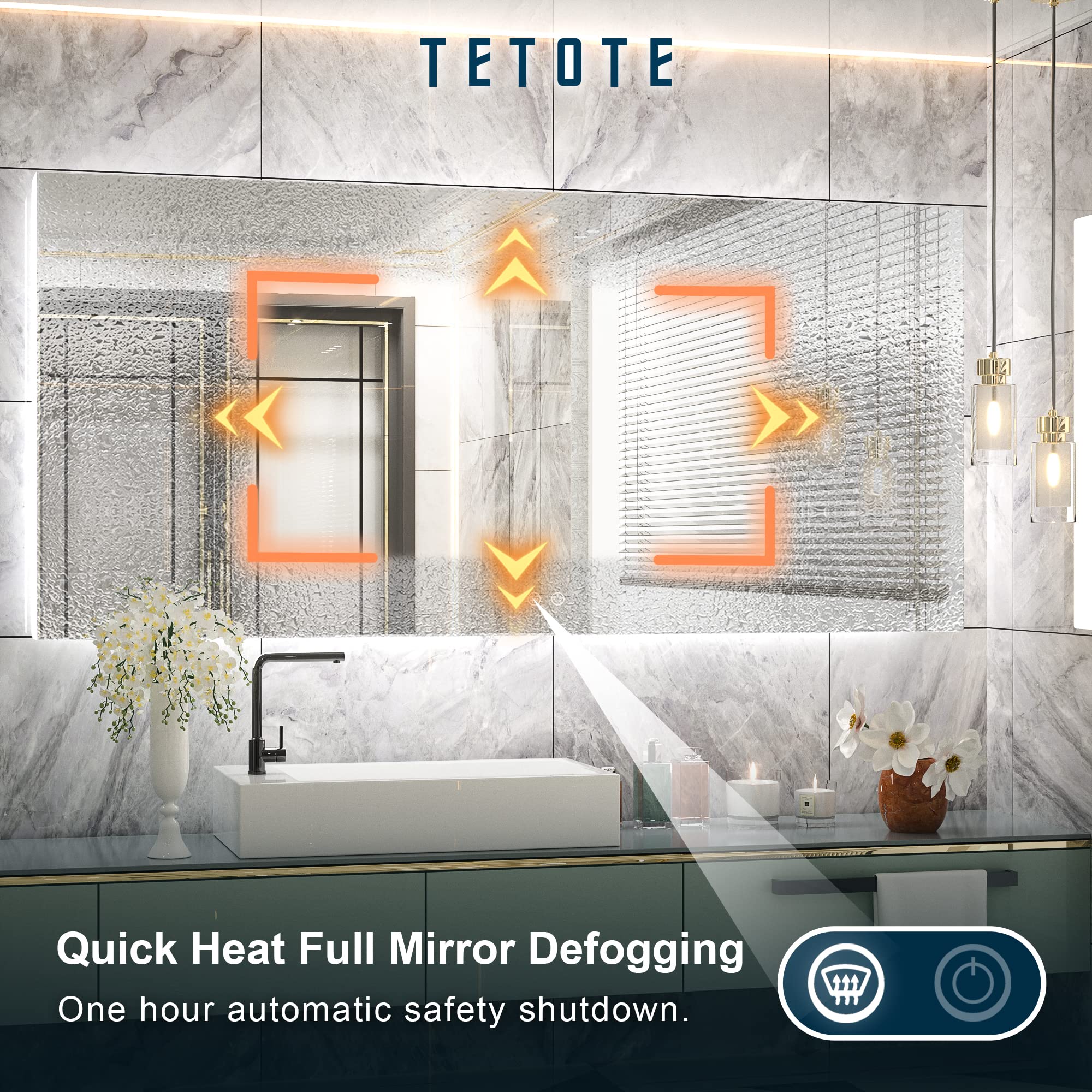 Tetote 60 X 28 Inch Led Backlit Mirror With Light Bathroom Vanity Lighted Mirror,Anti-Fog,Dimmalbe,Cri90,Waterproof,Wall Mounted