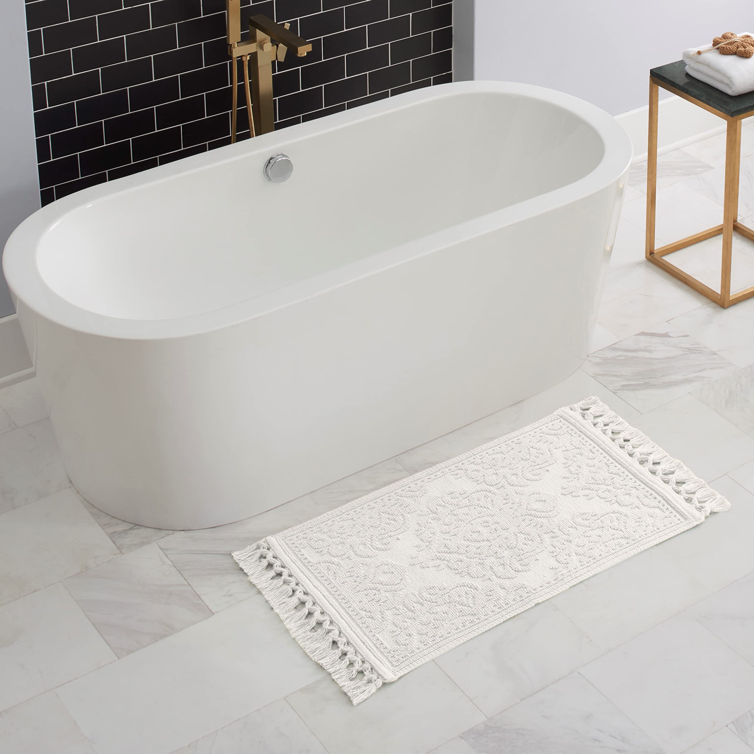 Jean Pierre - Ricardo Bath Mat, Woven Fringe Bathroom Rugs, 100% Cotton, Premium Bathroom Decor - Measures 21'' X 41'' - White