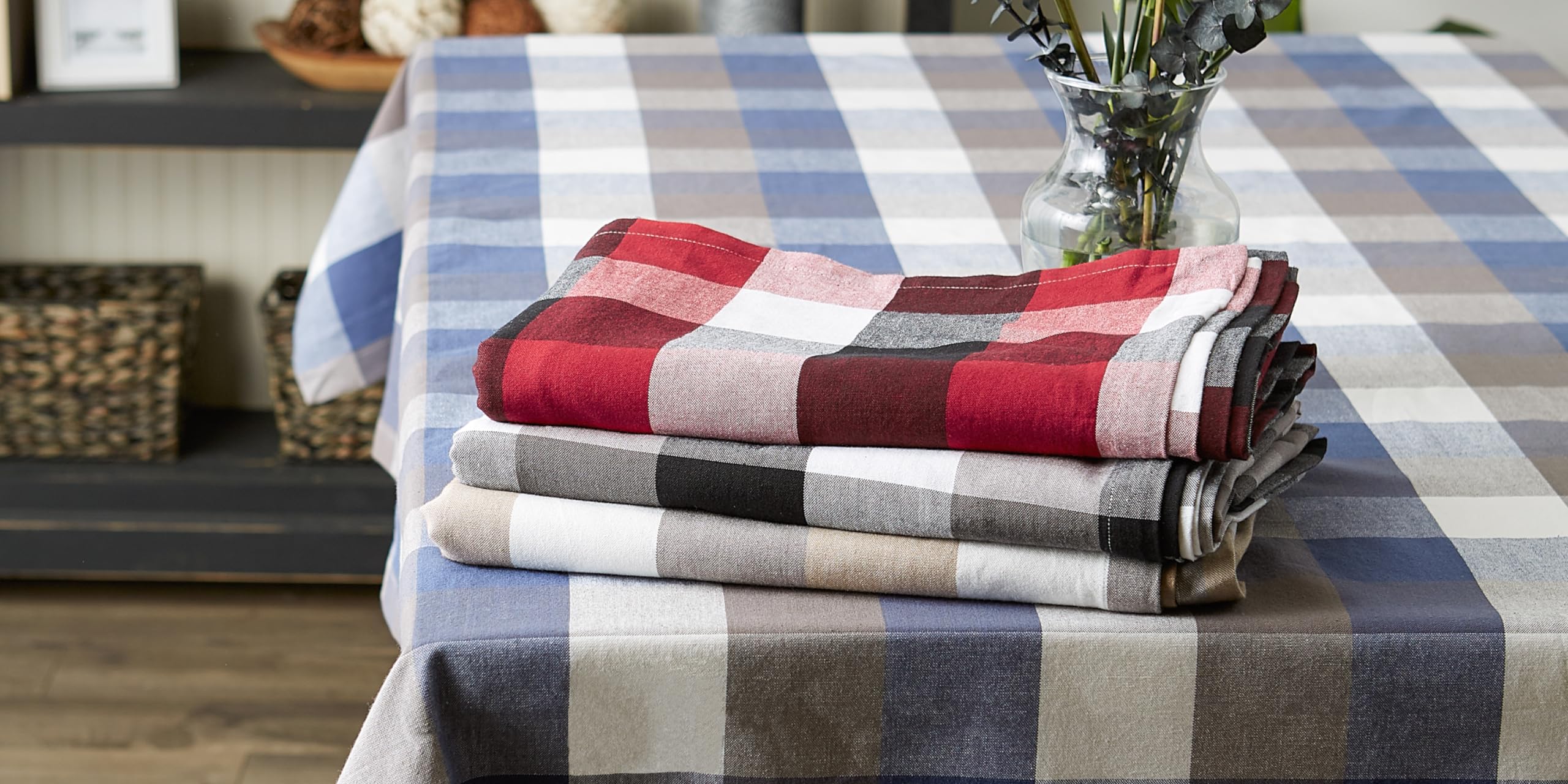 DII Stone Tri Color Check Tablecloth