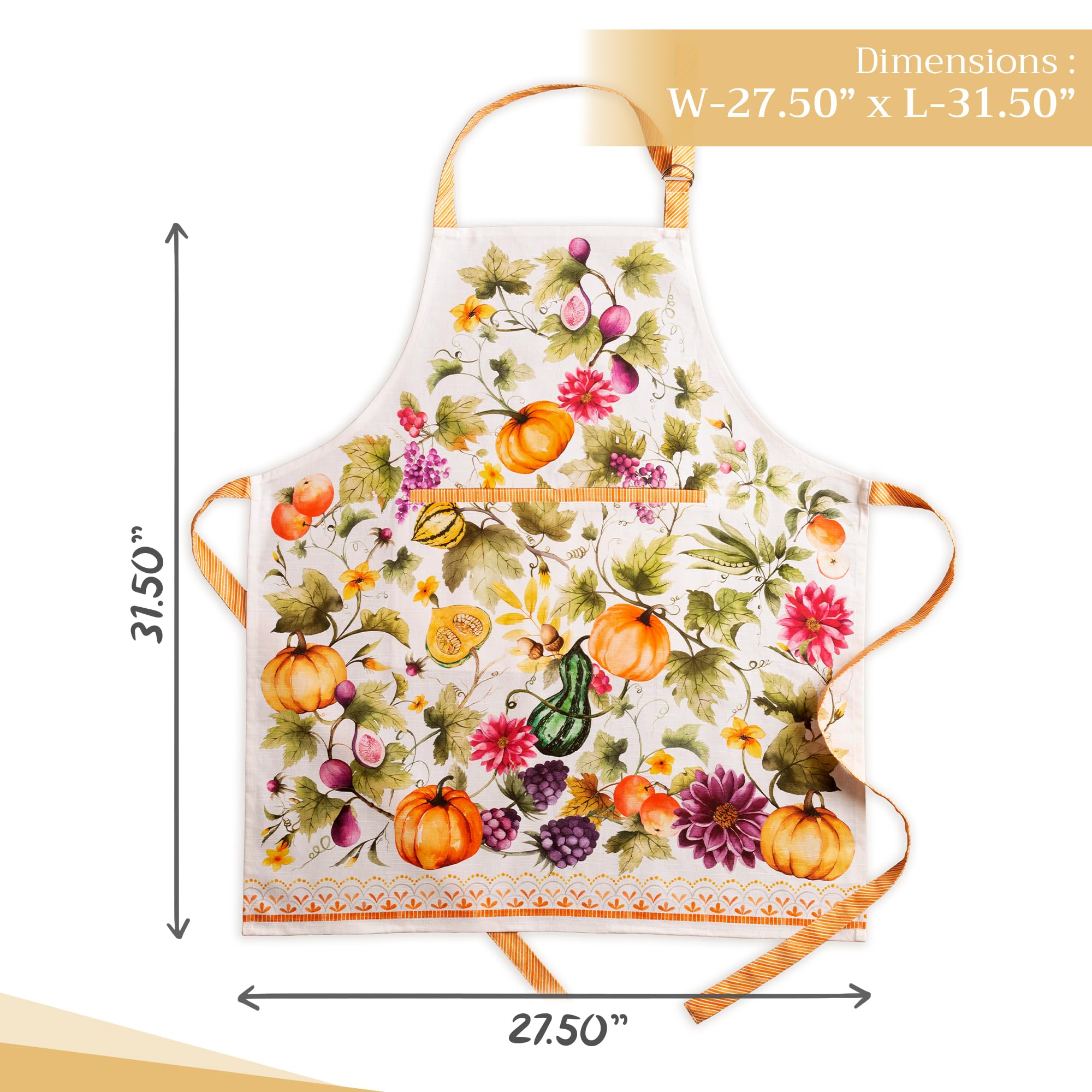Maison d ' Hermine Apron 100% Cotton Adjustable Neck Strap Clothapron with Center Pocket for Mothers Day Gifts  Women  Men  Banquet  Pumpkin Garden - Cloudy Cream -Thanksgiving/Christmas(27.50 ''x31.50 '')