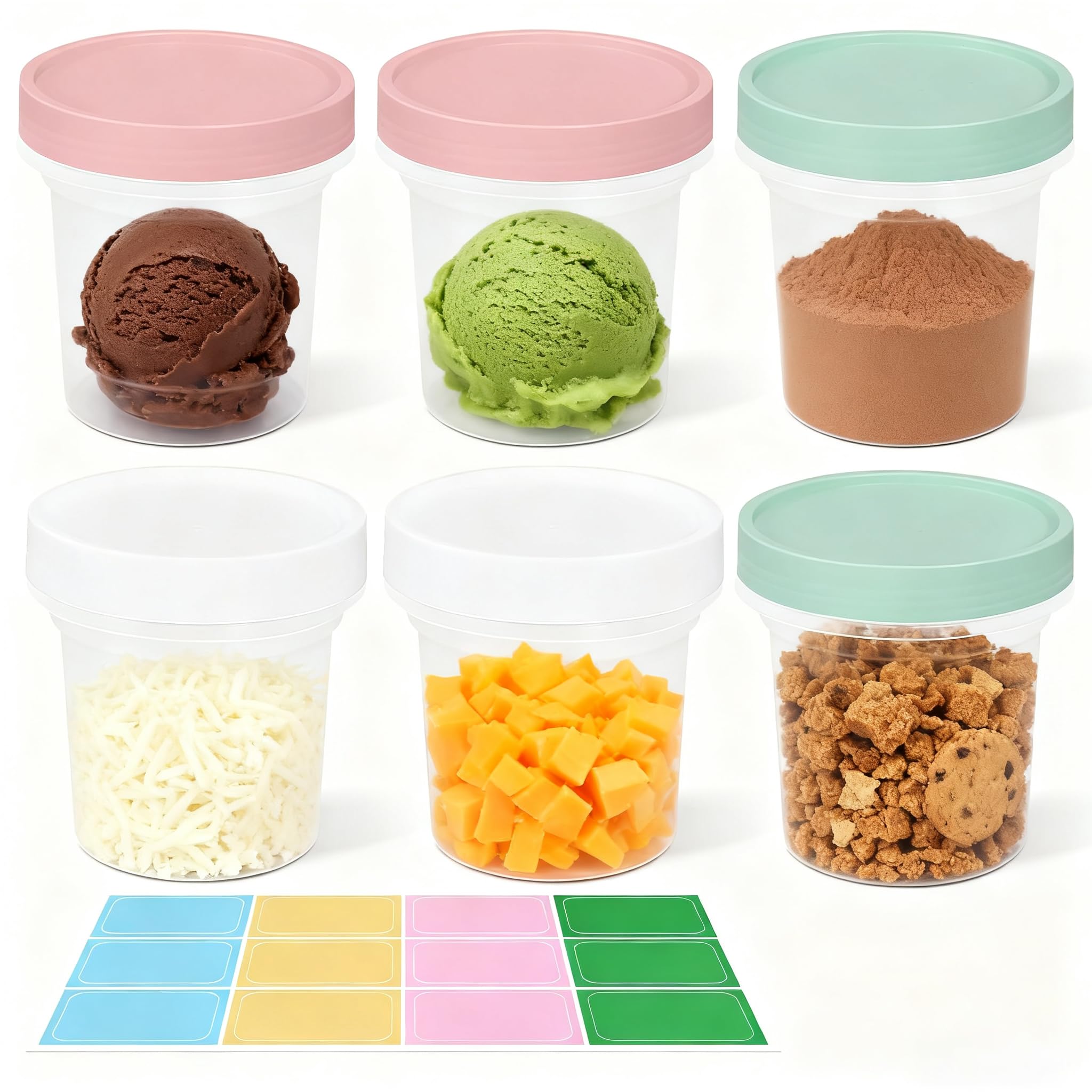 UMETASS 6 Pack 6.8oz Food Storage Containers, Plastic Containers with Twist Top Lid, Reusable Dishwasher Freezer Safe Airtight, 
