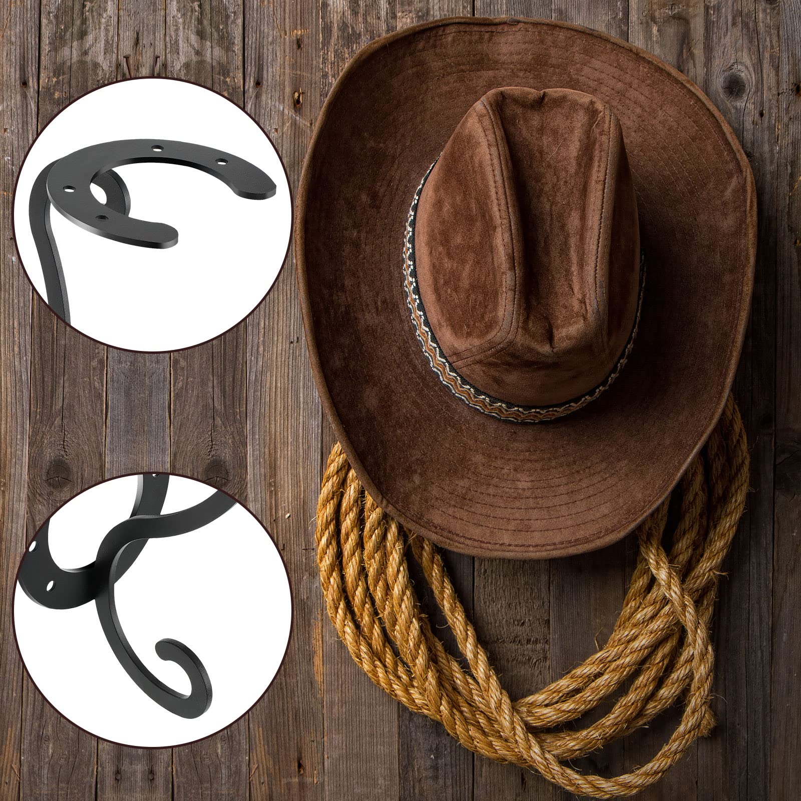 Qunclay Western Cowboy Hat Holder For Wall Decorative Wall Mounted Holder Metal Cowboy Hat Holder Rustic Hat Organizer For Hat C