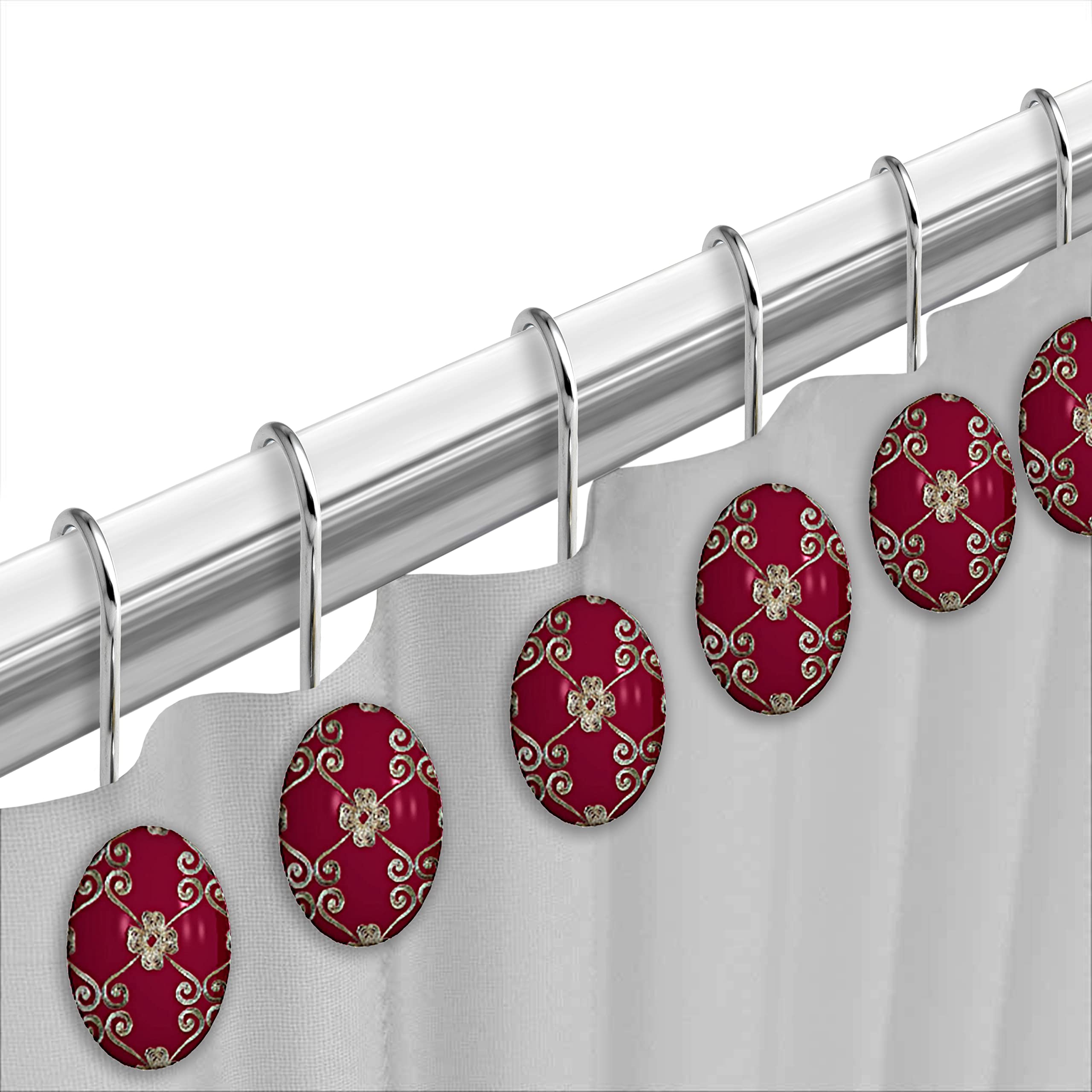 Zahari Home 13Pc Elegant Rose Bathroom Shower Curtain Sets Elegant Shower Curtain & 12 Shower Curtain Rings Contemporary Decor B