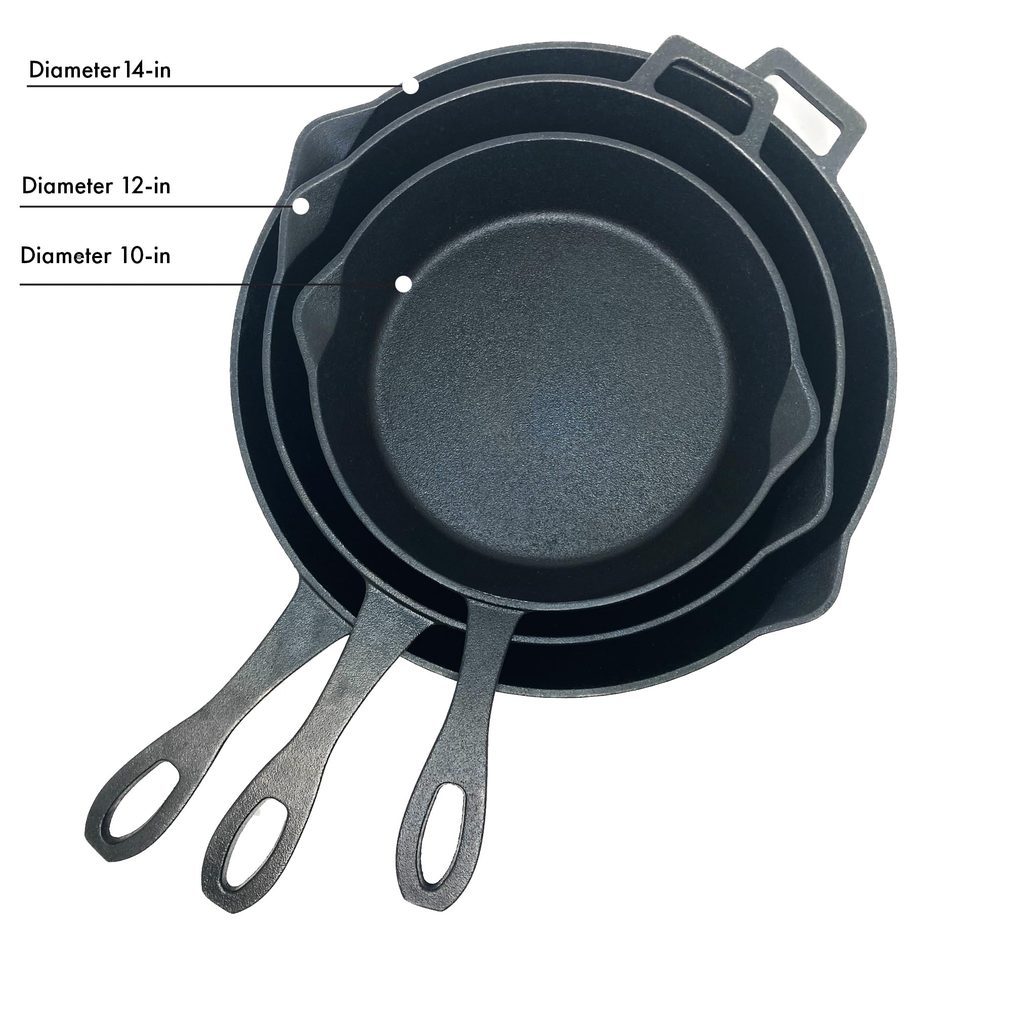 Bayou Classic 10-In 12-In & 14-In Pre-Seasoned Cast Iron Skillet Set Perfect For Searing & Braising Or Baking Apple Pies And Cob