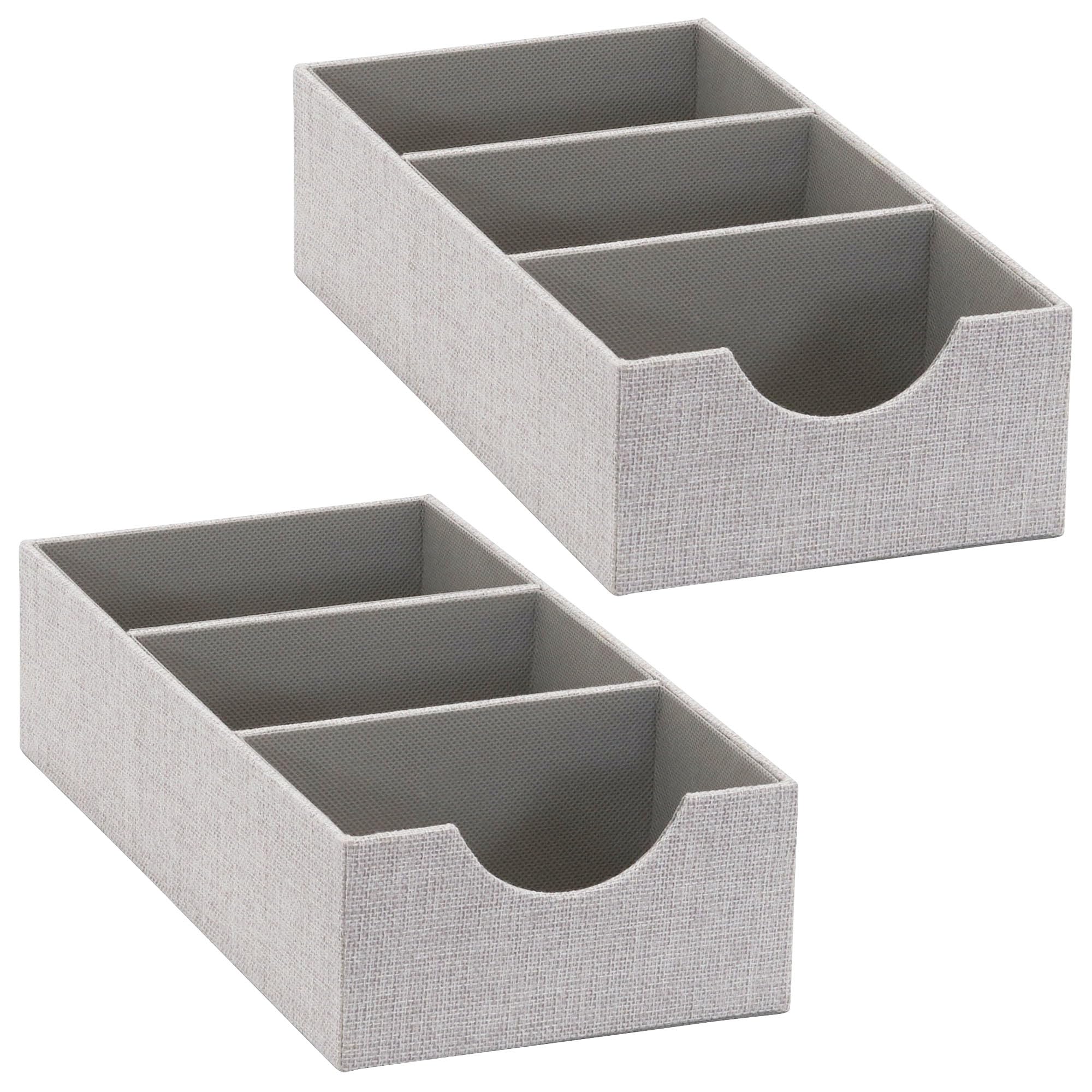 Household Essentials 3 Compartment Organizer Tray 2 Pack, Accessory Organizer, Sturdy Drawer Organizer with Fabric Covering, Gra