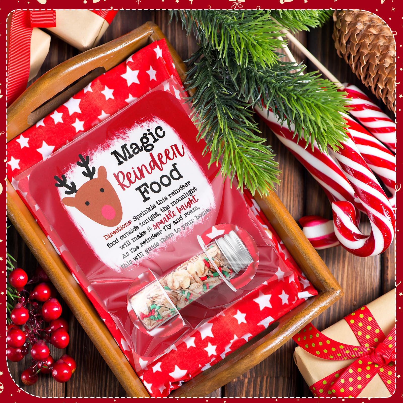 Kigeli Christmas Reindeer Food Glass Jar Filled Glitter Attached Paper Card Holiday Reindeer Food Kit Christmas Eve Present Gift