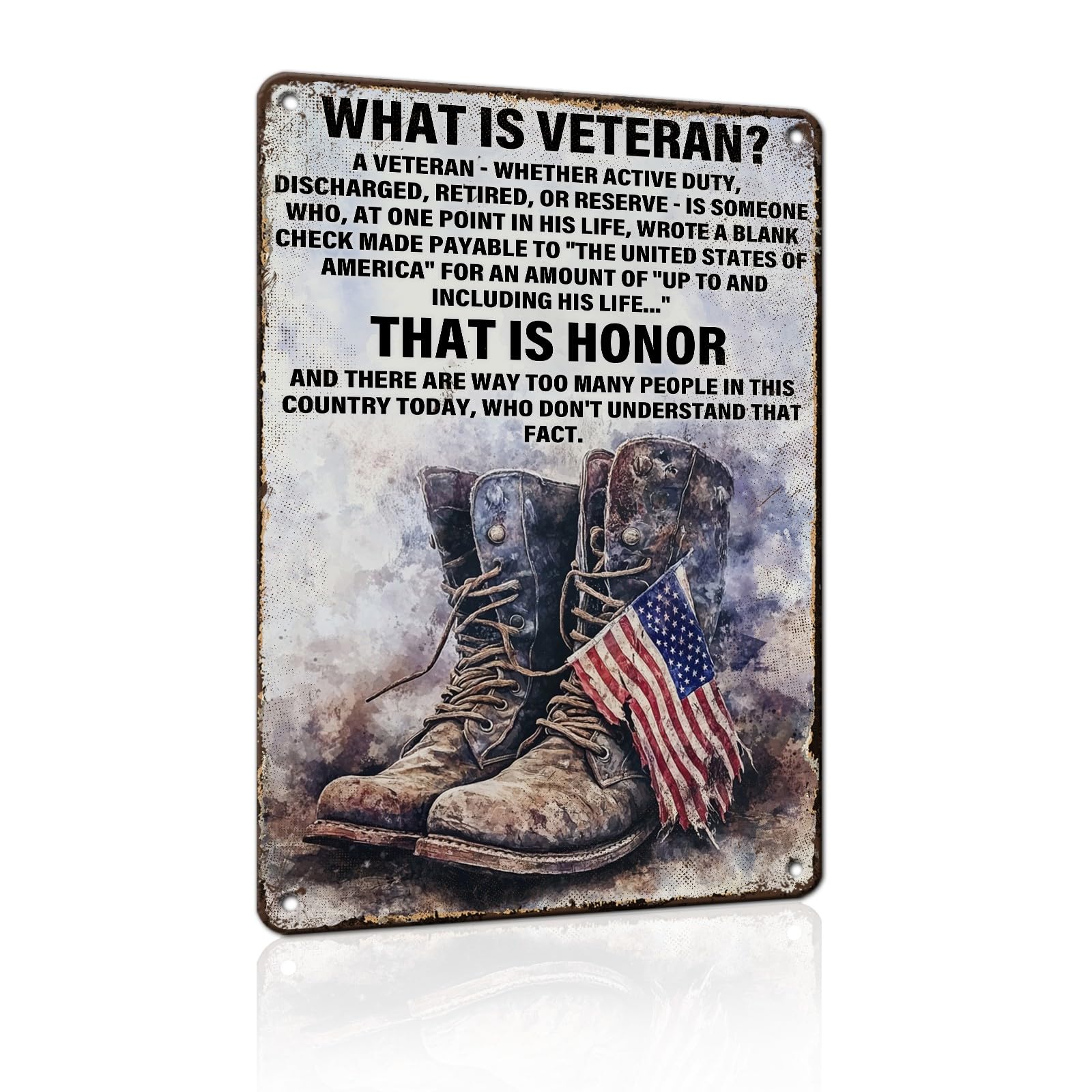 PEACHGARDEN Military Decor What Is a Veteran Patriotic Metal Sign, Military Wall Decor Veteran Metal Sign for Home Office Man Ca