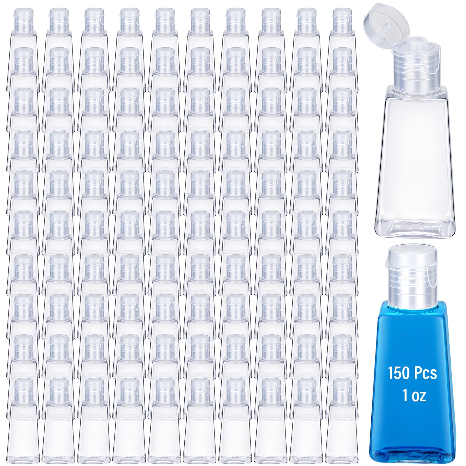 LemonRoad 150 Pcs 1 oz Travel Bottles Bulk Mini Hand Sanitizer Bottle with Flip Caps Portable Clear Empty Refillable Containers 