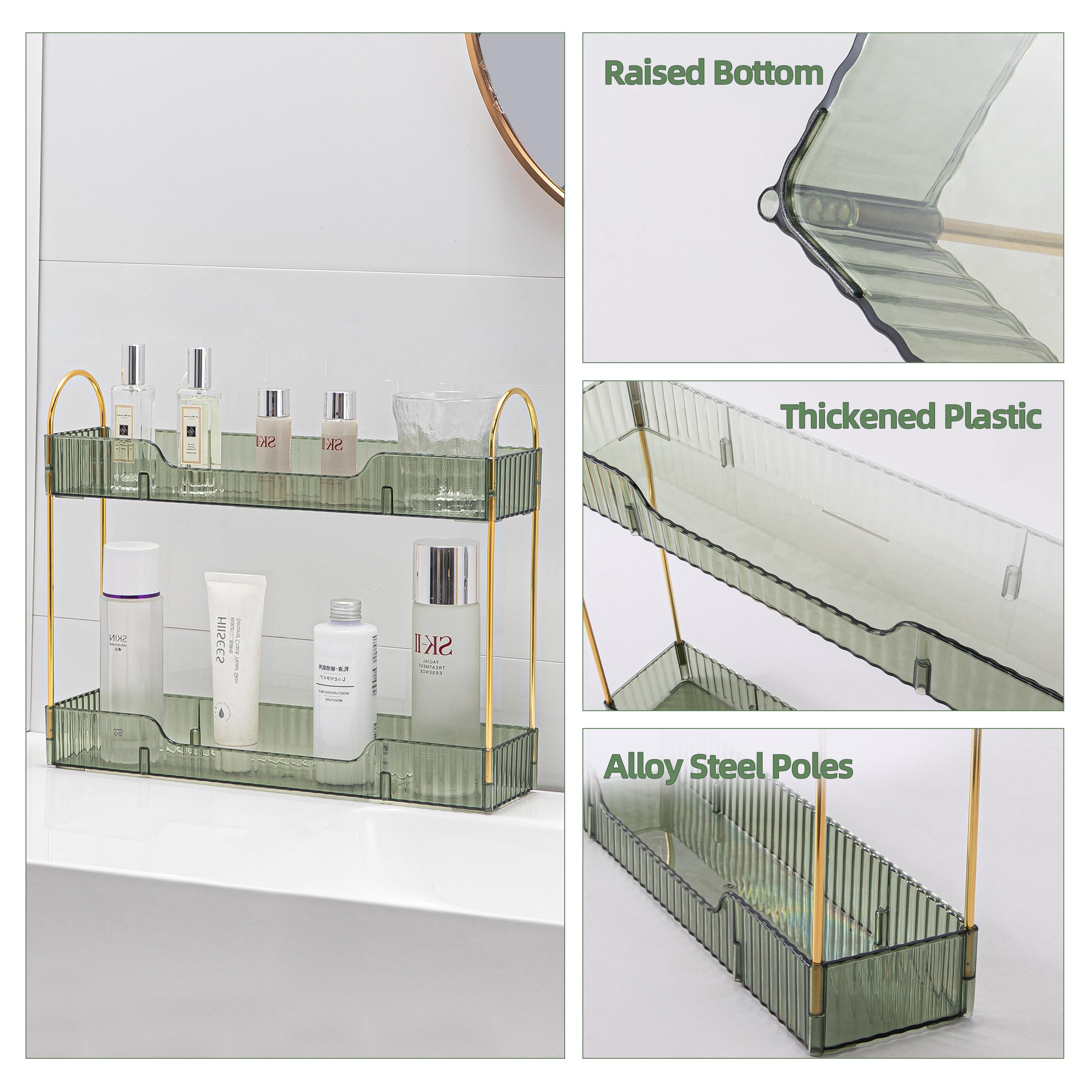 Ycia&Done 2 Tiers Narrow Vanity Makeup Organizer, Bathroom Organizer Countertop Slim, Perfume Holder Skincare Storage Cosmetic S