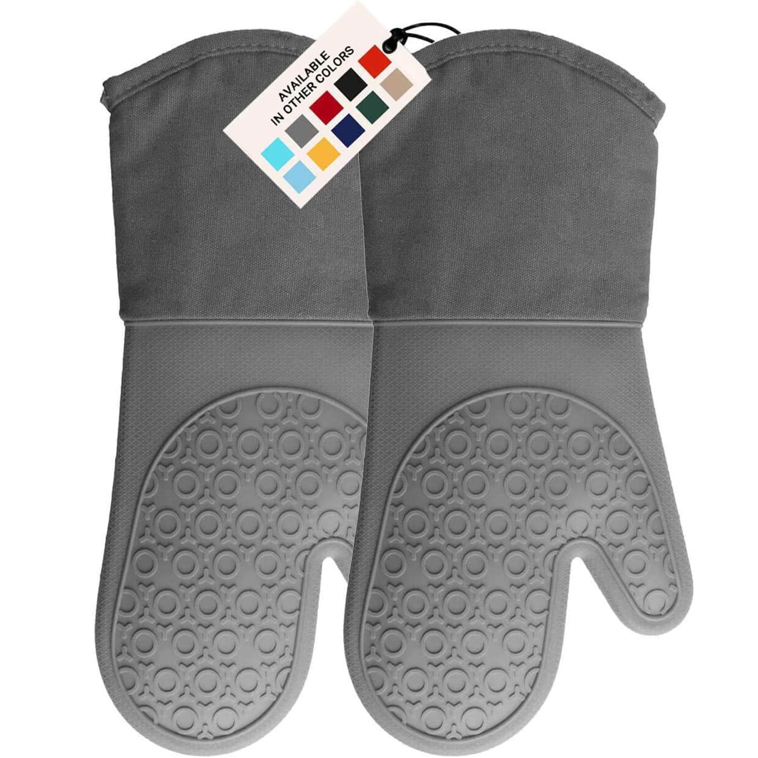 HOMWE Silicone Oven Mitt, Oven Mitts with Quilted Liner, Heat Resistant Pot Holders, Slip Resistant Flexible Oven Gloves, Gray, 