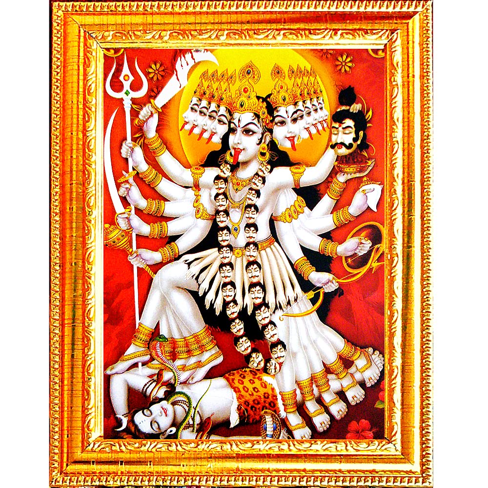 Suninow Kali Mata Photo | God Goddess Religious Framed Painting For Wall And Pooja/Hindu Bhagwan Devi Devta Photo Frame/God Post