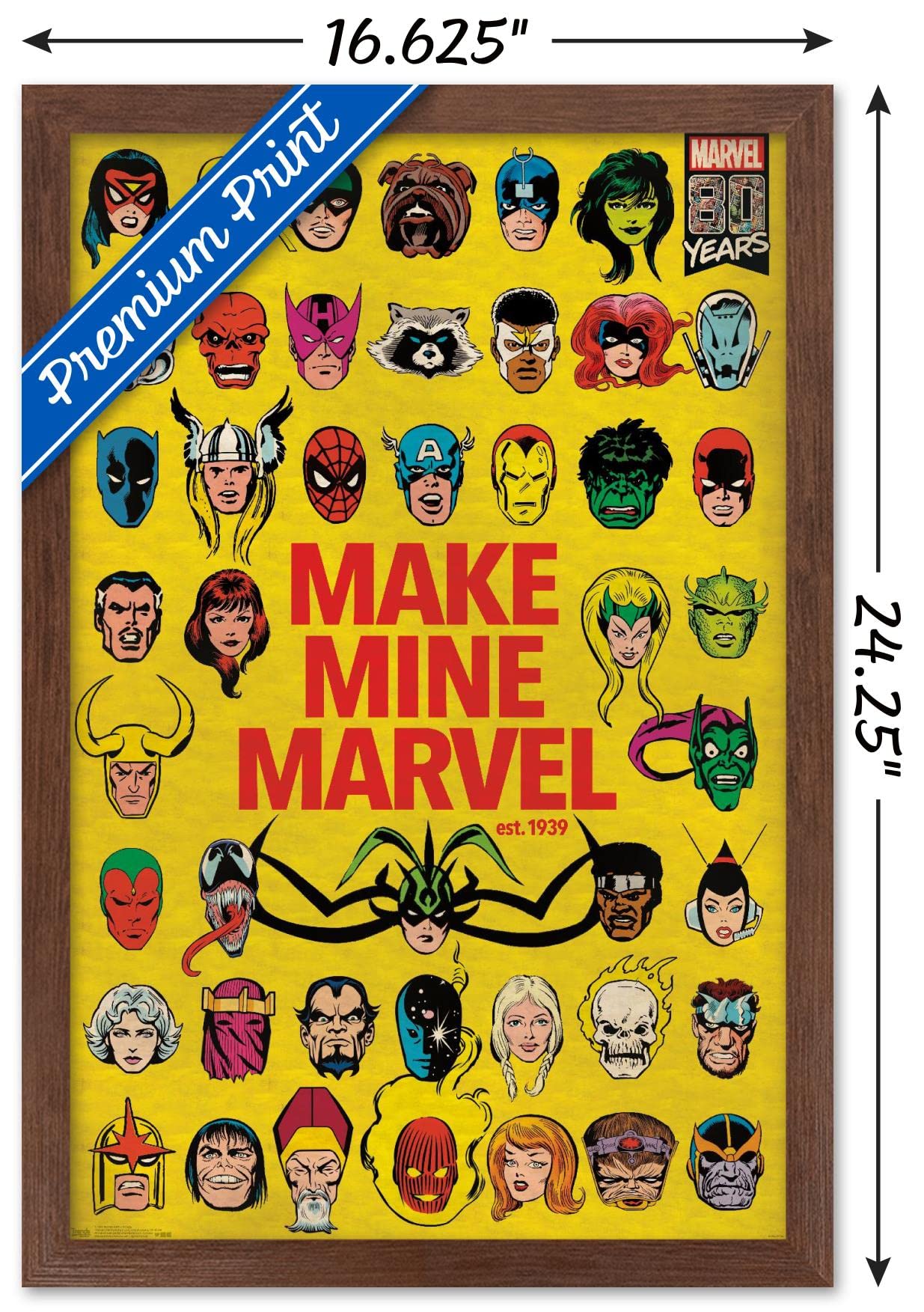 Trends International Marvel Comics - Marvel 80Th Anniversary - Group Wall Poster, 14.725'' X 22.375'', Mahogany Framed Version