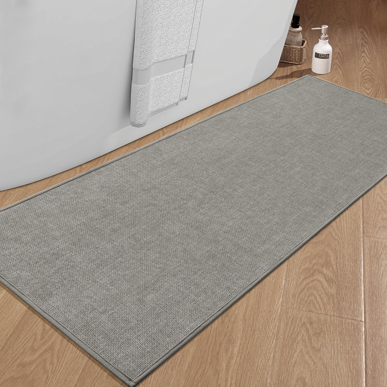 Chakme Bathroom Rugs Mat 59X25, Ultra Thin Non Slip Bath Mat Large Quick Dry Absorbent Bath Mat For Bathroom Floor, (Dark Grey,