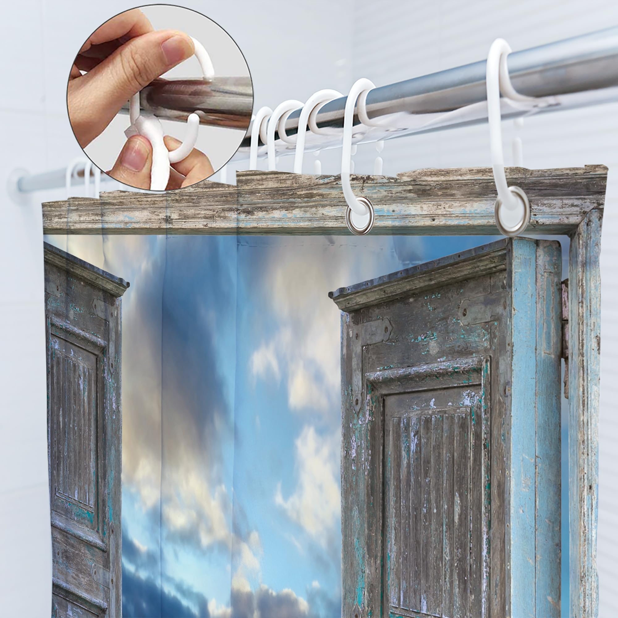 Svbright Beach Ocean Shower Curtain 60Wx72L Inch Hawaiian Seaside Coastal Blue Barn Door Scenery Rustic Landscape Nature Farm Wo