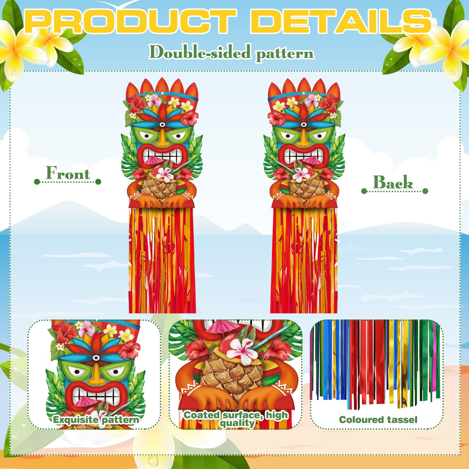 Affrolling 8 Pcs Hawaiian Luau Party Decoration Tiki Totem Hanging Decorations with Tassels for Aloha Hawaii Luau Tropical Birth
