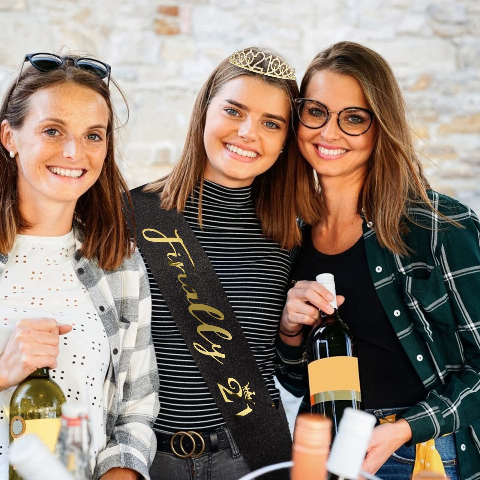 21St Birthday Decorations For Her ''Finally 21'' Black Birthday Sash And Gold Rhinestone Crown Tiara Set For Girls 21St Birthday