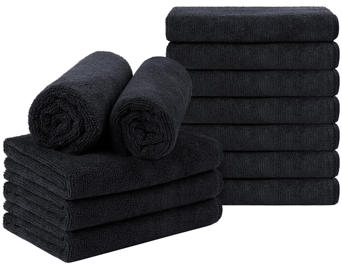 Orighty Black Salon Towel, Pack of 12(Not Bleach Proof, 16 x 27 Inches) Super Soft and Absorbent Microfiber Towels for Salon, Ha