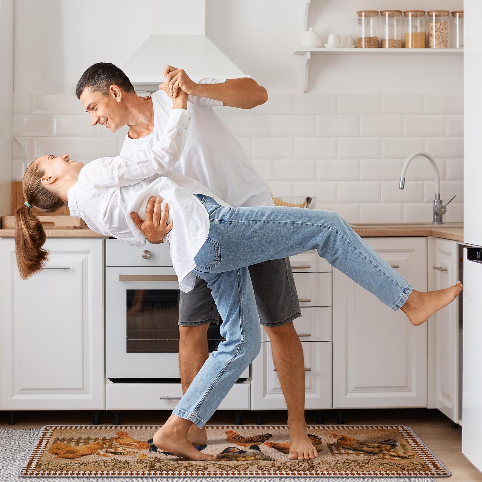 Bencailor 2 Pcs Rooster Kitchen Rugs Set Farmhouse Kitchen Rugs Chicken Kitchen Mat Chicken Decor For Kitchen Non Slip Washable